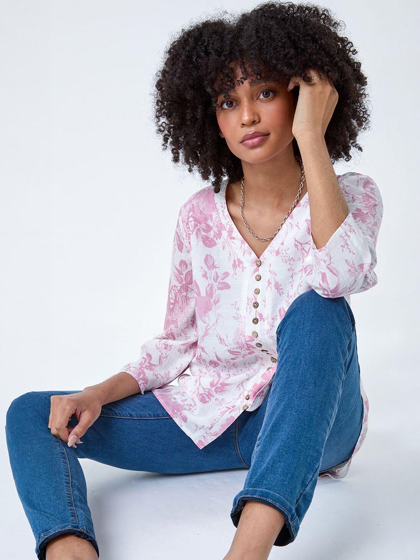 Roman Button Detail Floral Top