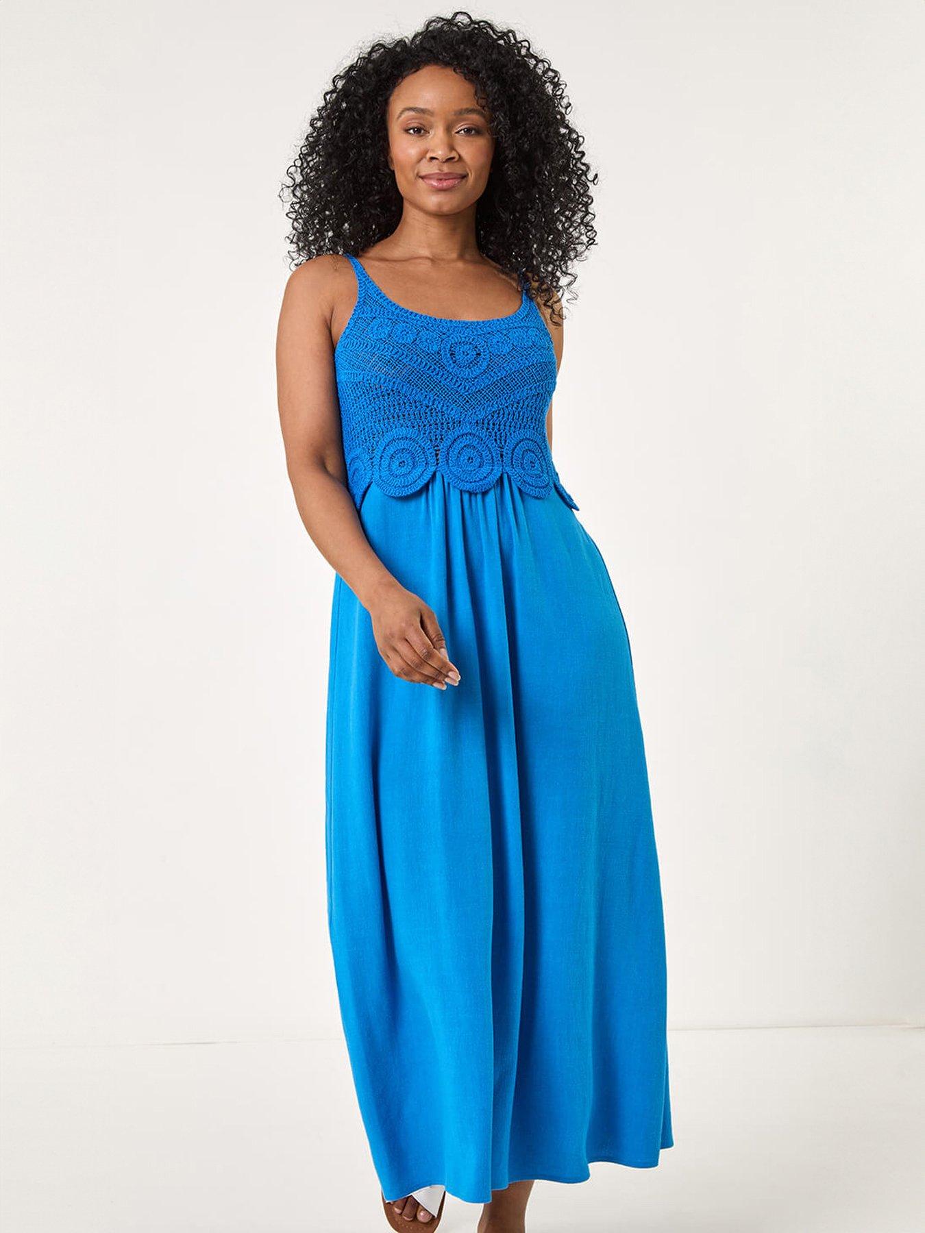 Roman Petite Crochet Contrast Midi Dress