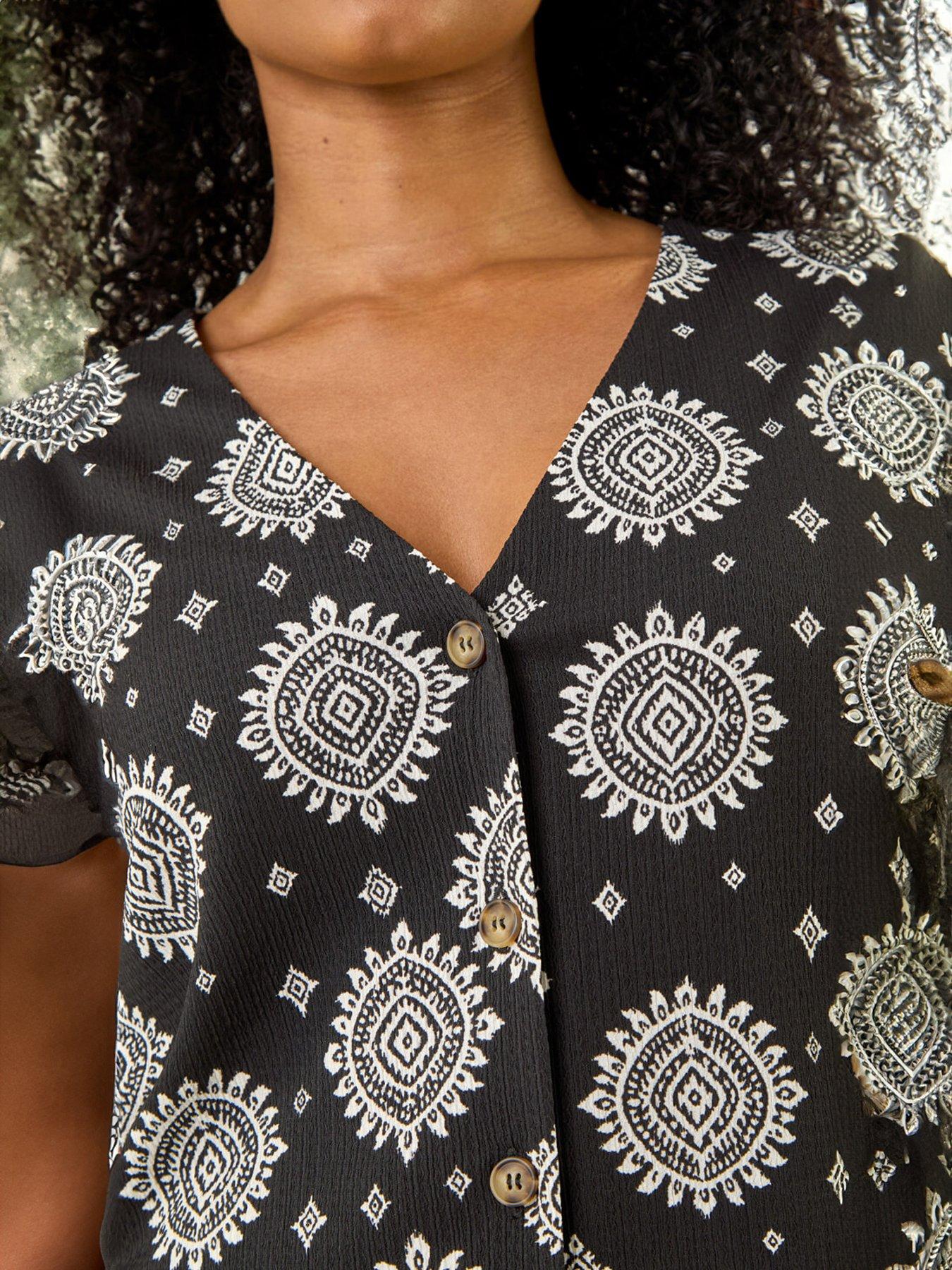 Image 5 of 5 of Roman Petite Abstract Print Button Blouse