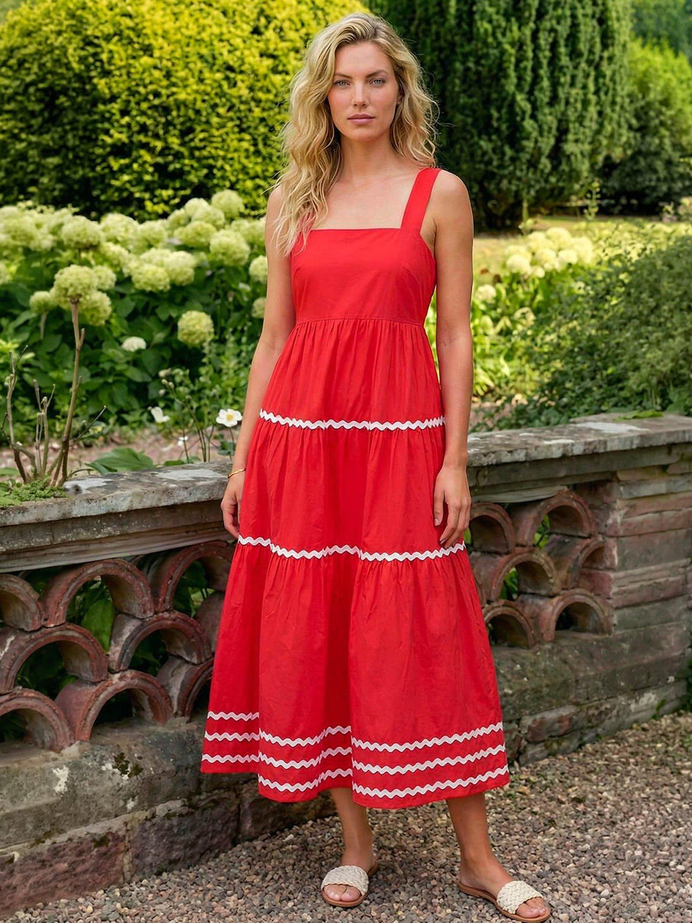 Roman Ric Rac Tiered Midi Dress