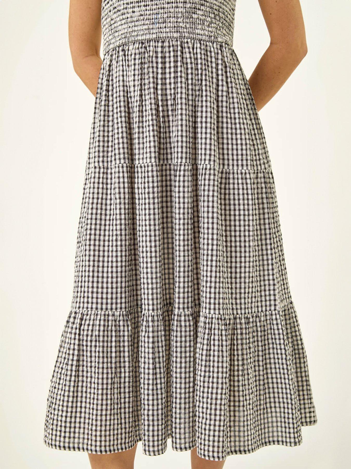 Image 5 of 5 of Roman Gingham Shirred Midi Dress
