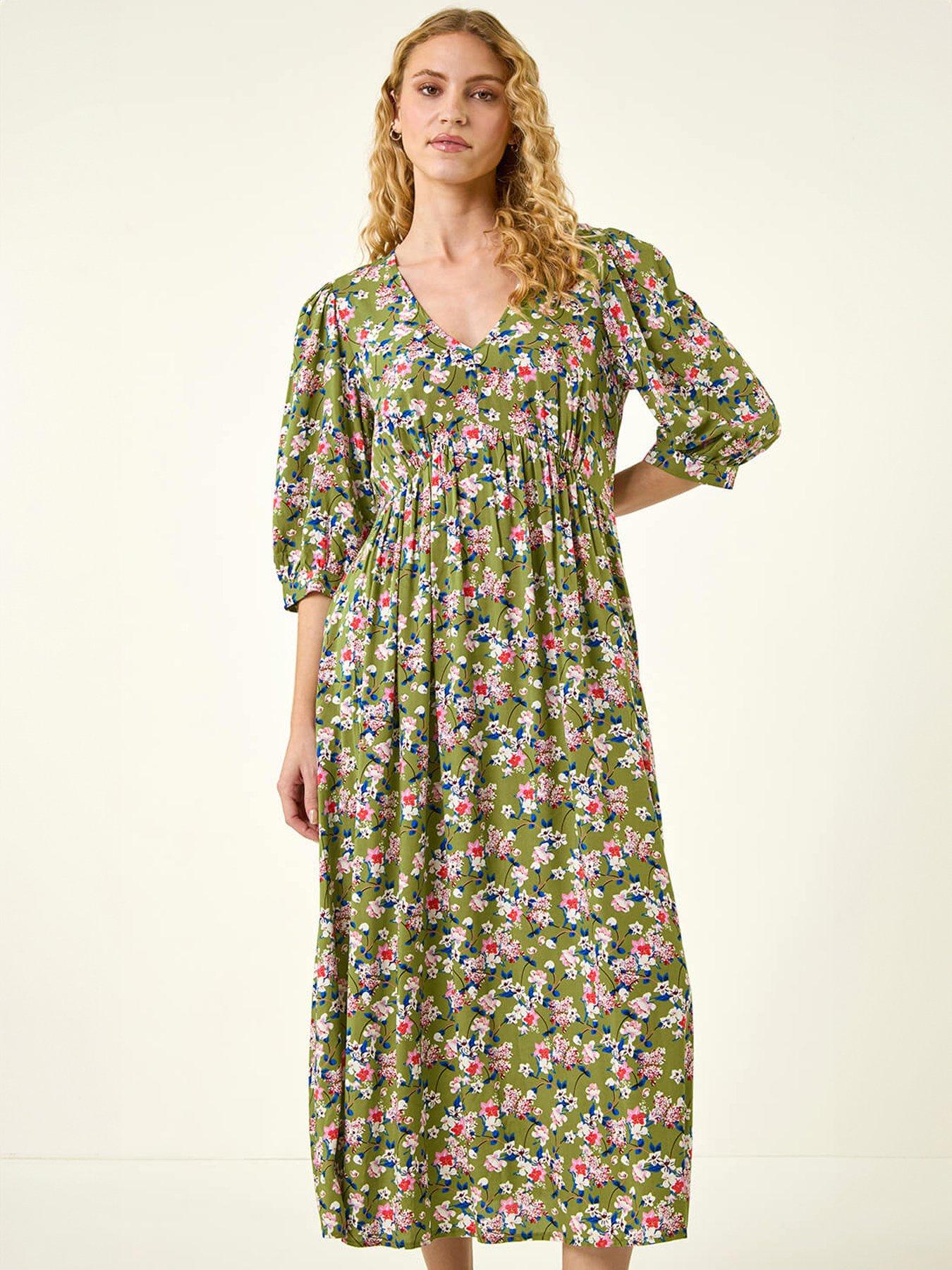 Roman Floral Print V-Neck Midi Dress