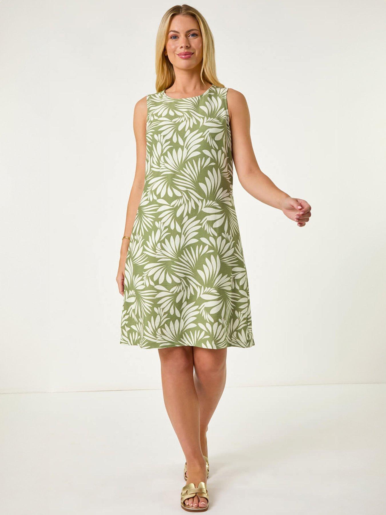 Image 3 of 5 of Roman Petite Leaf Print Shift Dress