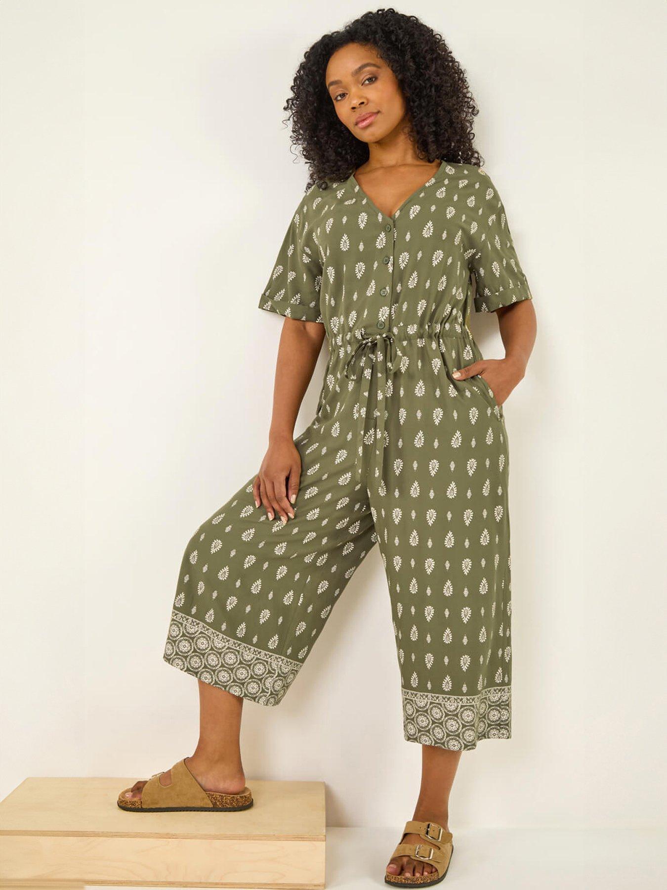 Roman Petite Border Print Cropped Jumpsuit