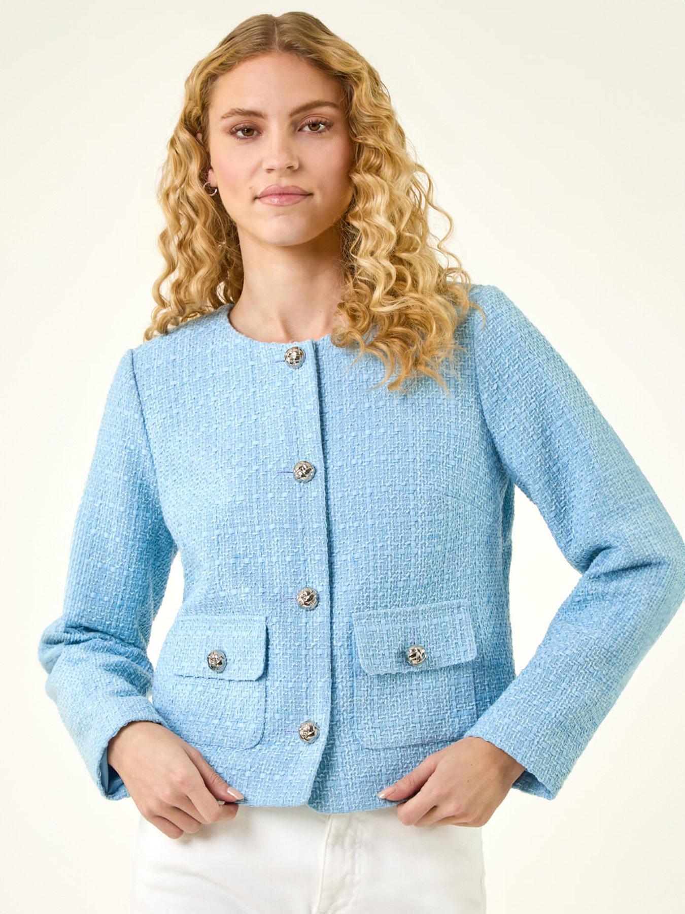Image 1 of 5 of Roman Collarless Buttoned Boucle Jacket