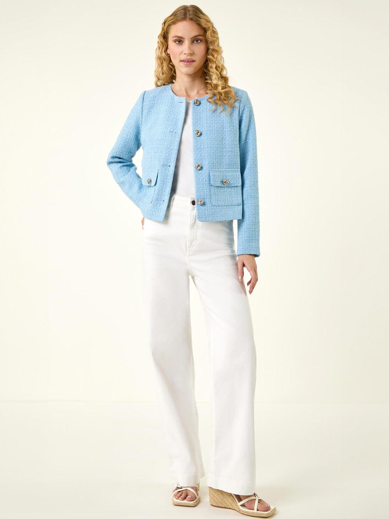 Image 3 of 5 of Roman Collarless Buttoned Boucle Jacket