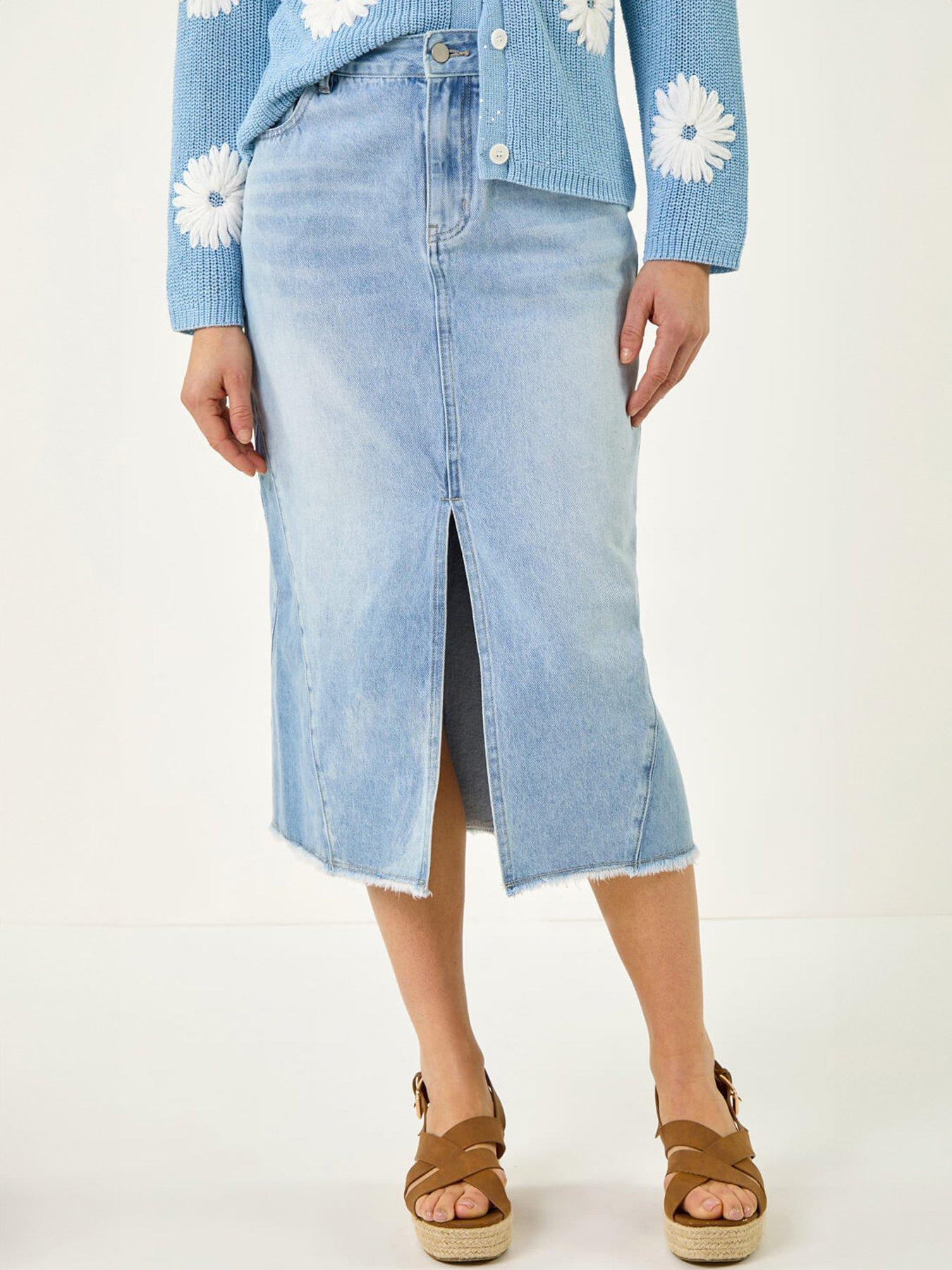 Roman Light Wash Midi Skirt