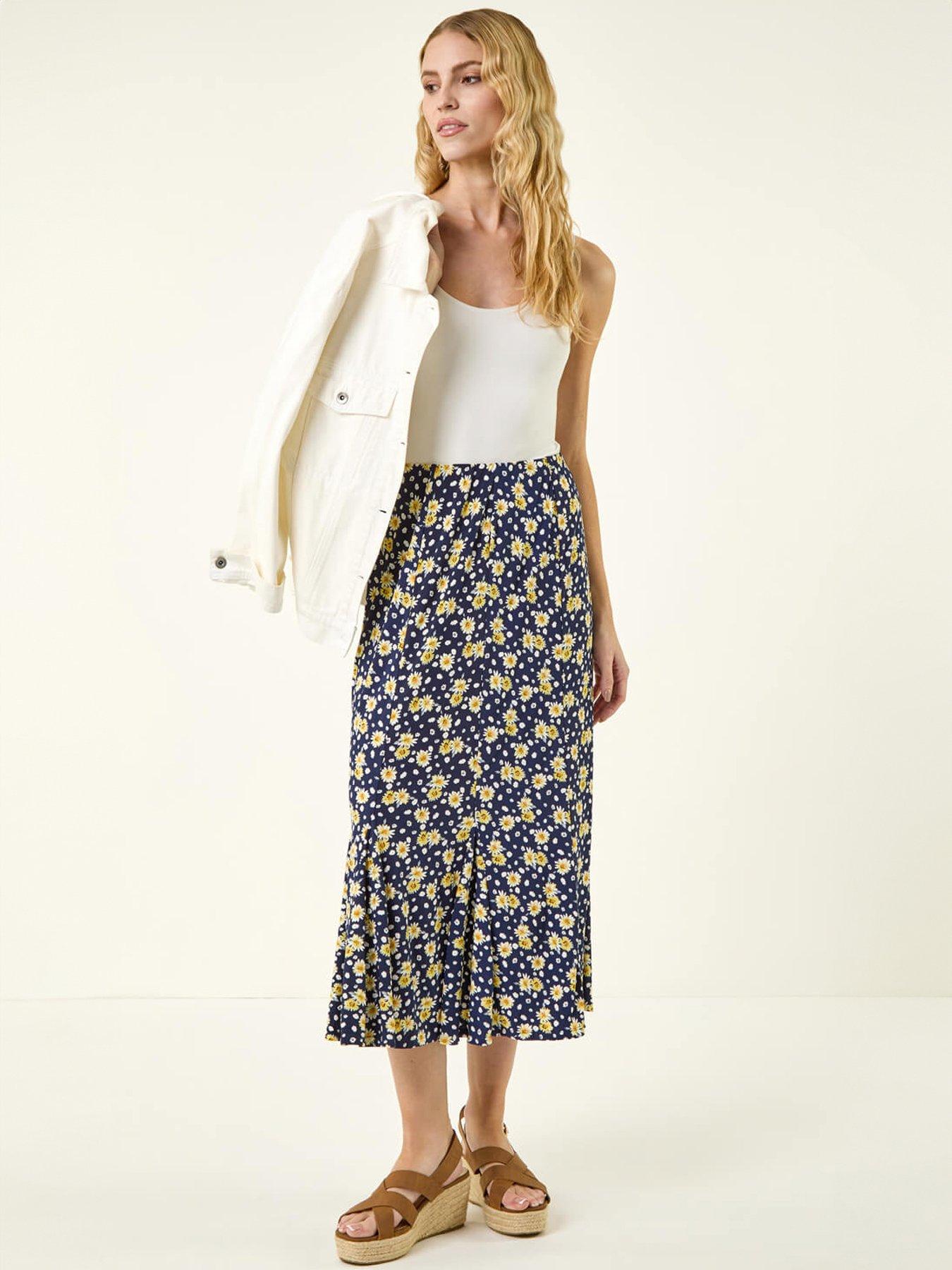 Image 3 of 5 of Roman Daisy Print A-Line Stretch Skirt