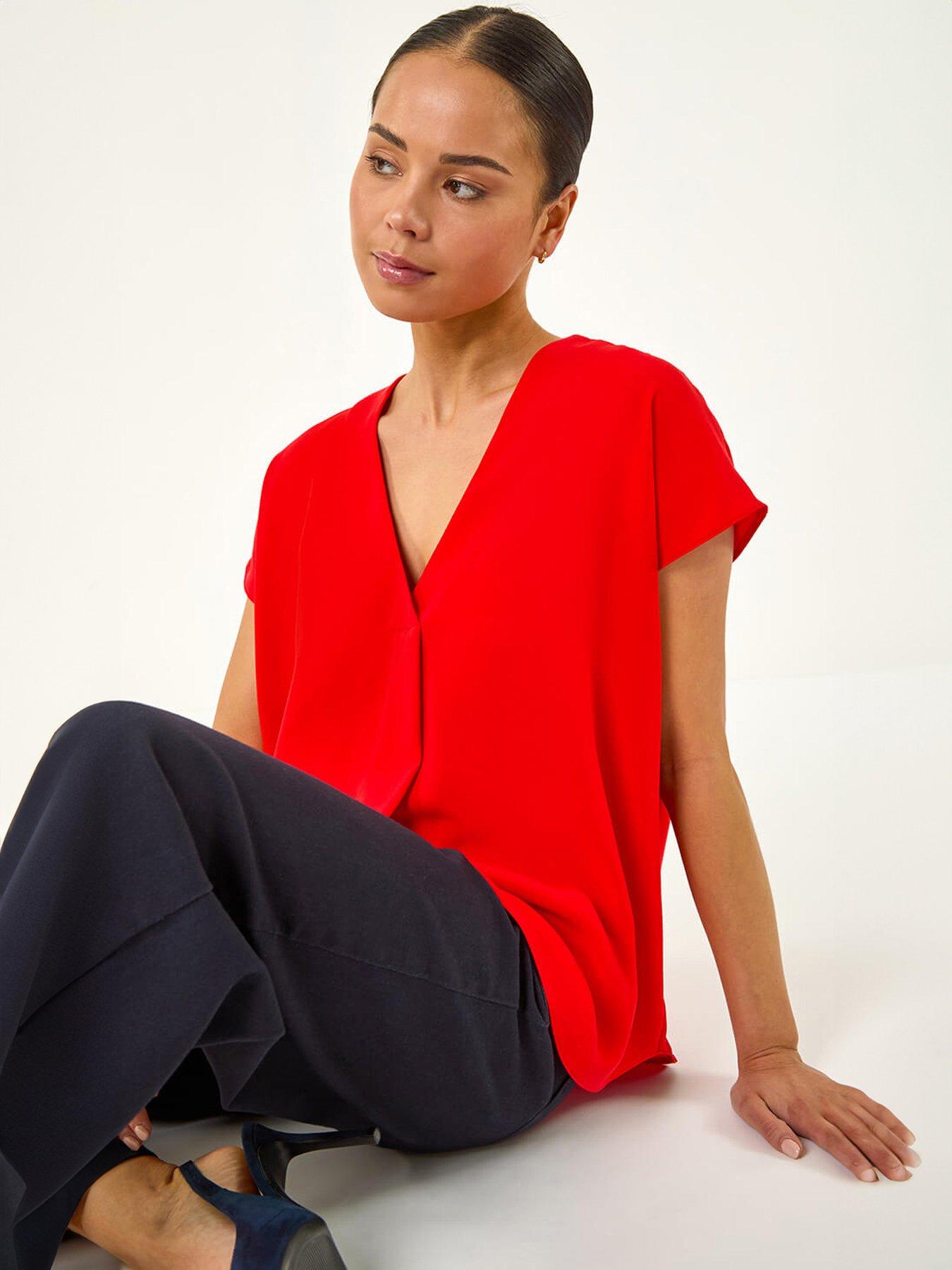 Image 1 of 5 of Roman Petite V-Neck Tuck Front Top
