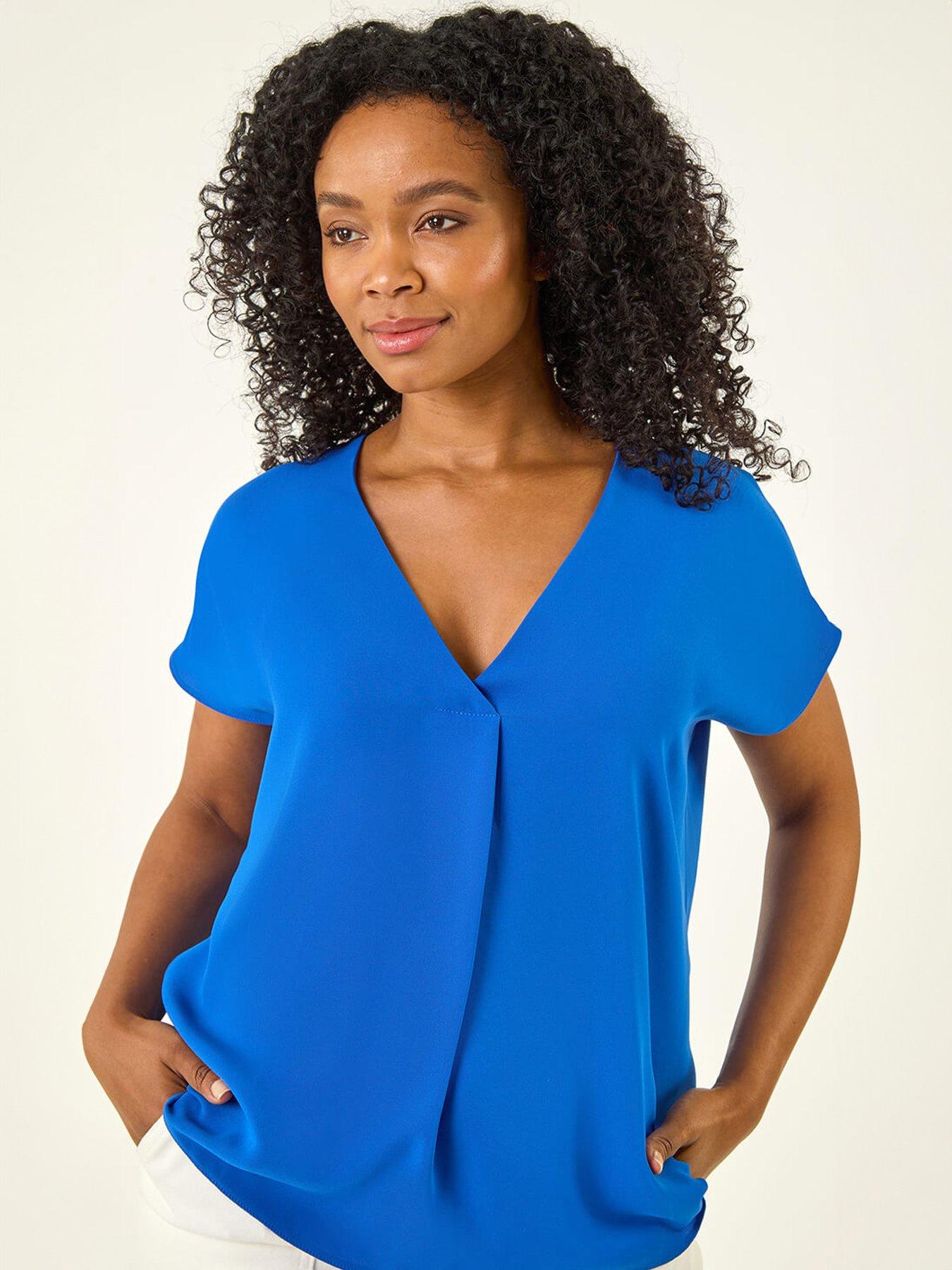  image of roman-petite-v-neck-tuck-front-top