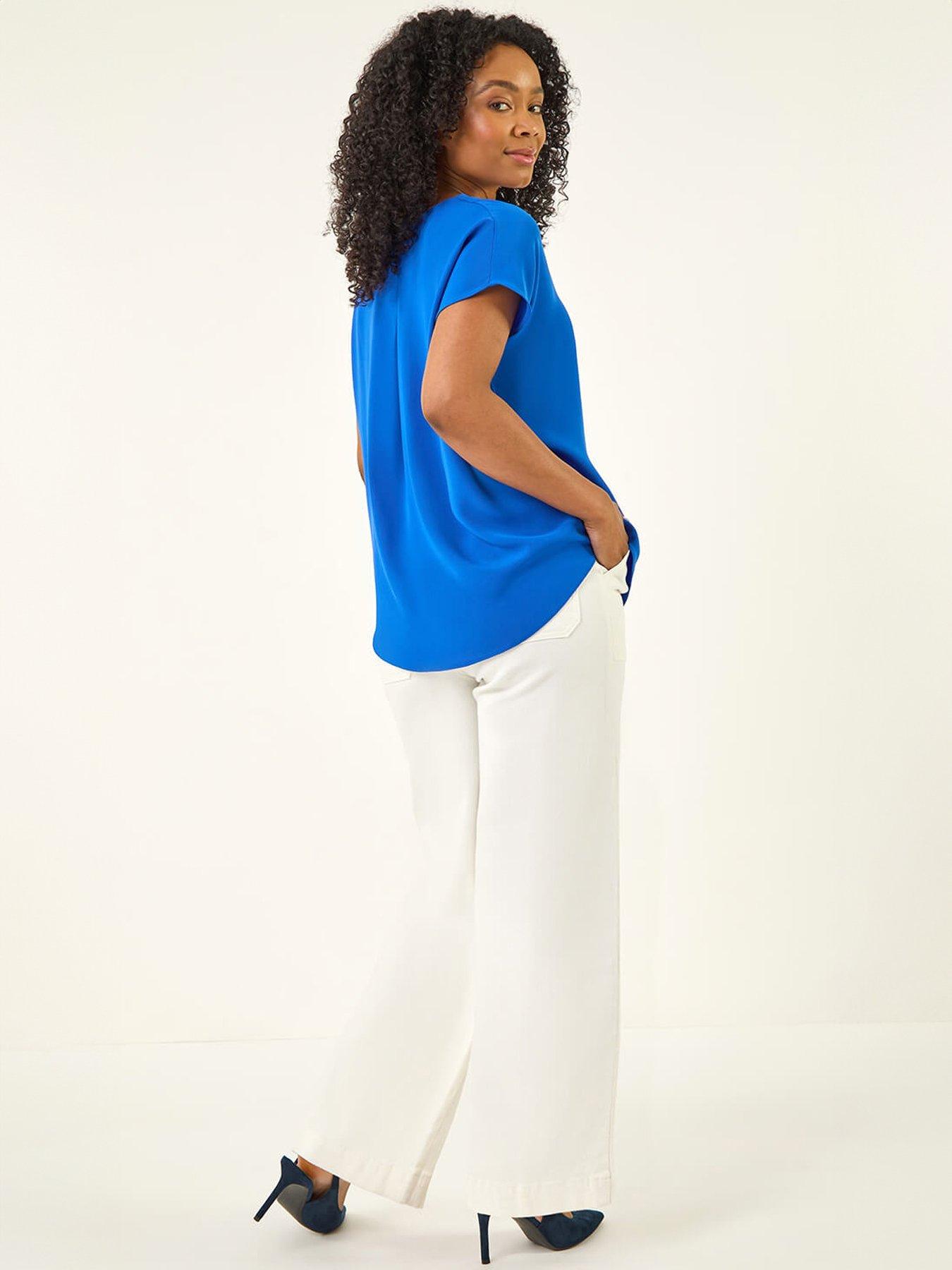  image of roman-petite-v-neck-tuck-front-top