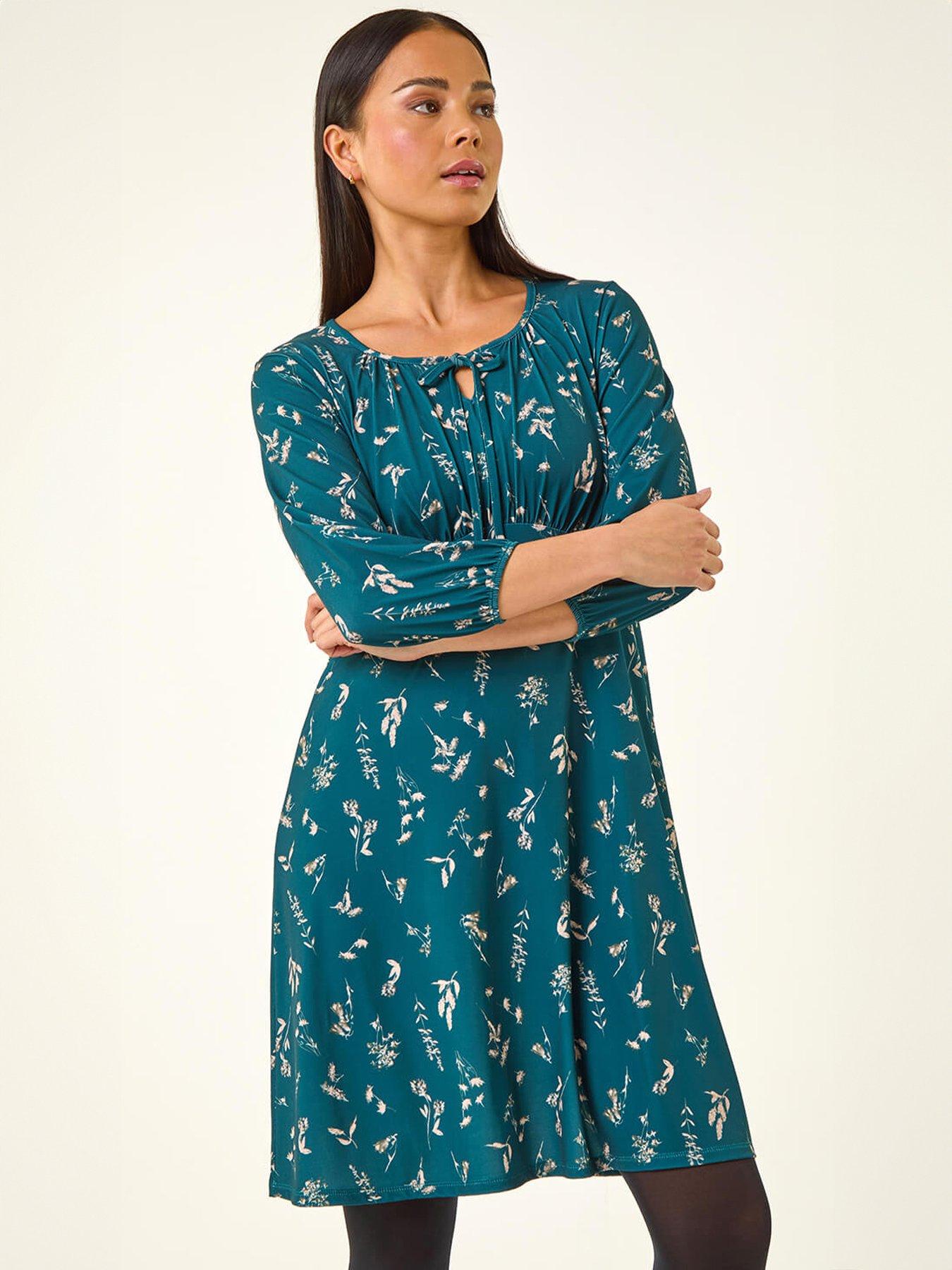 Roman Petite Floral Tie Front Stretch Dress