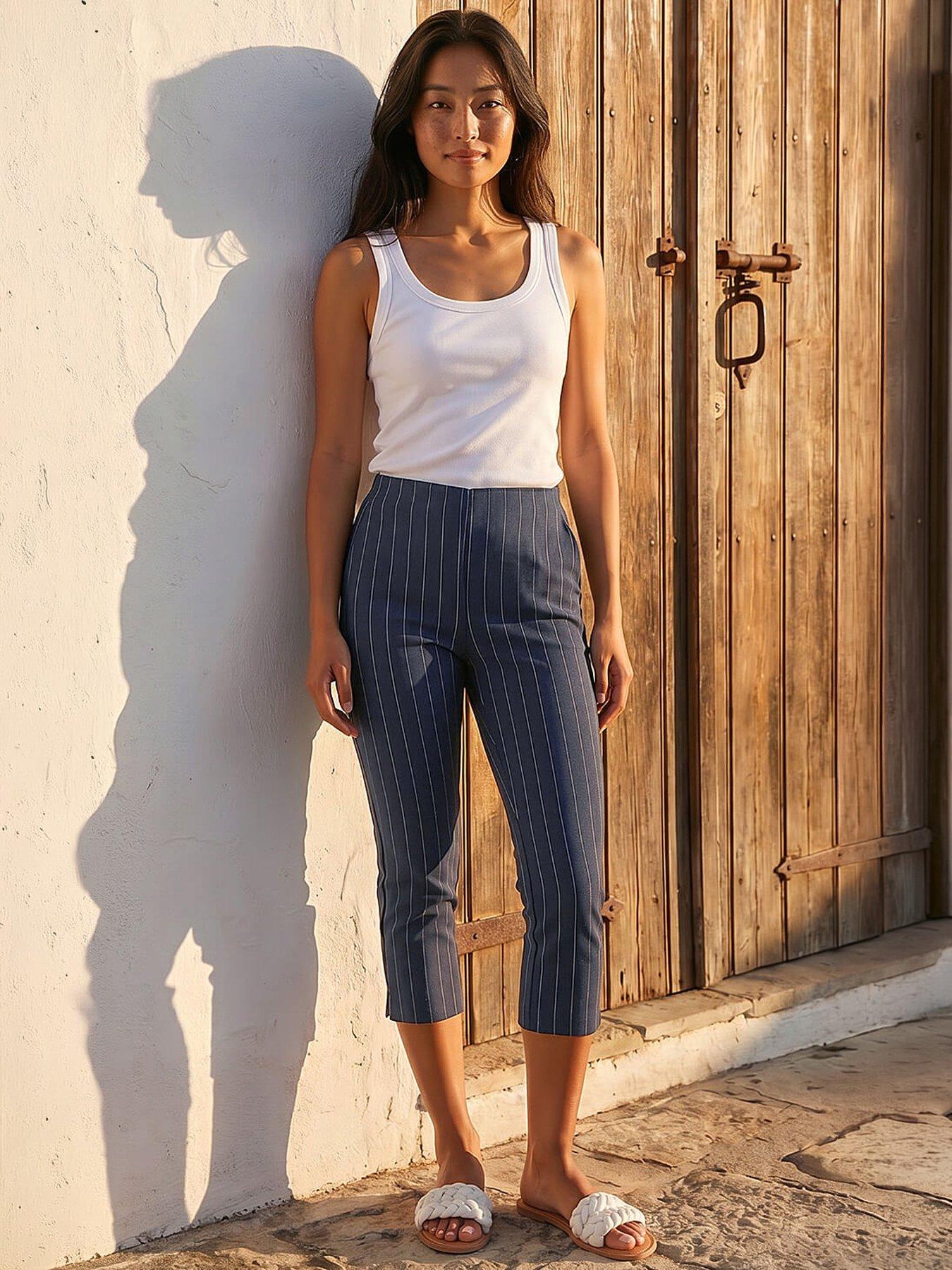 Roman Petite Ponte Stripe Cropped Trouser