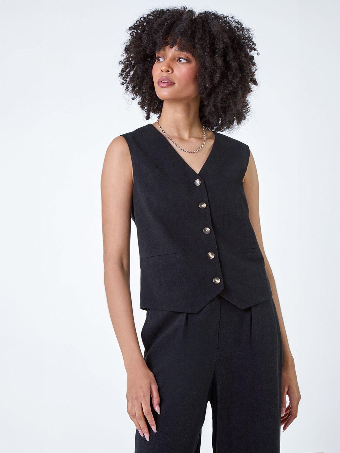 Image 1 of 5 of Roman Linen Blend Button Through Waistcoat