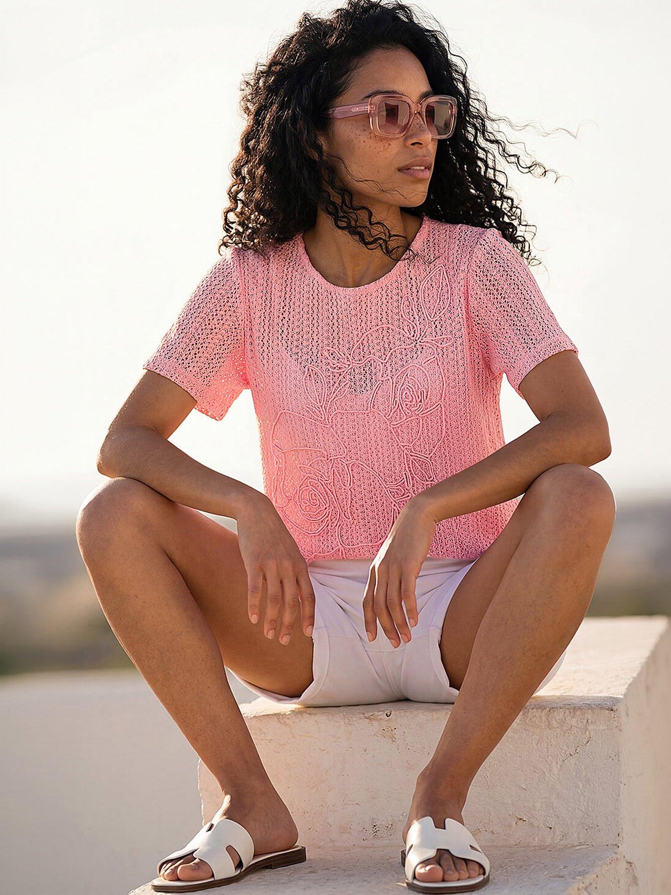 Image 1 of 5 of Roman Textured Floral Line Stretch Top