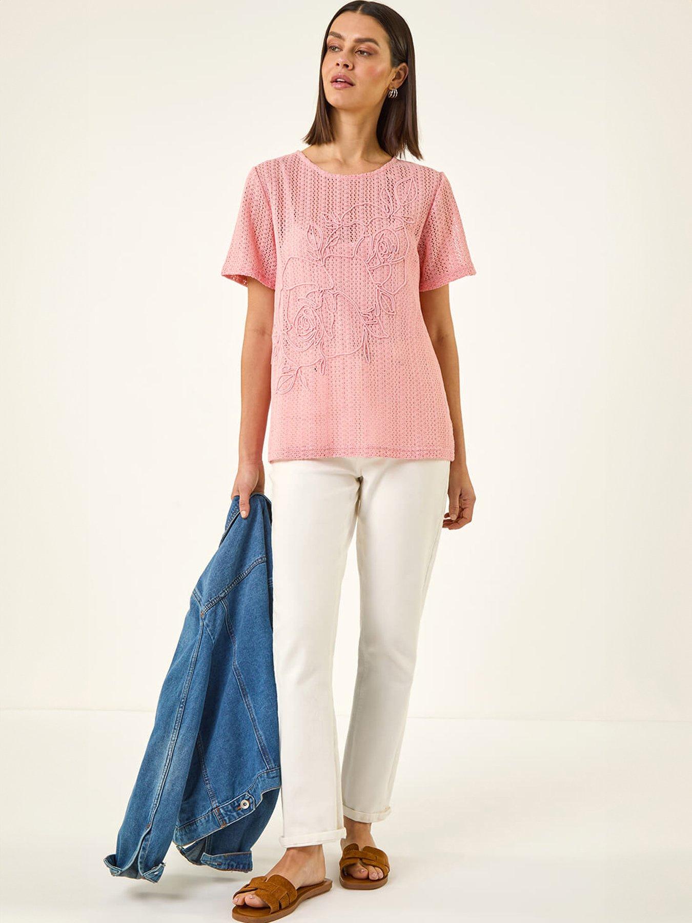 Image 3 of 5 of Roman Textured Floral Line Stretch Top