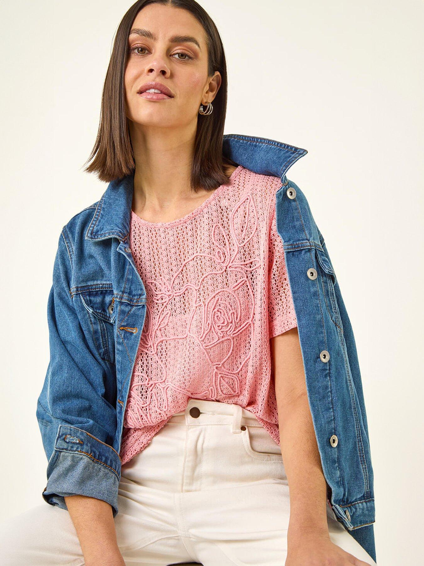 Image 4 of 5 of Roman Textured Floral Line Stretch Top