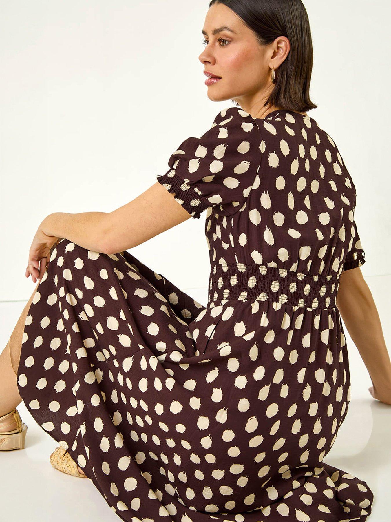 Image 1 of 5 of Roman Spot Print Button Midi Dress