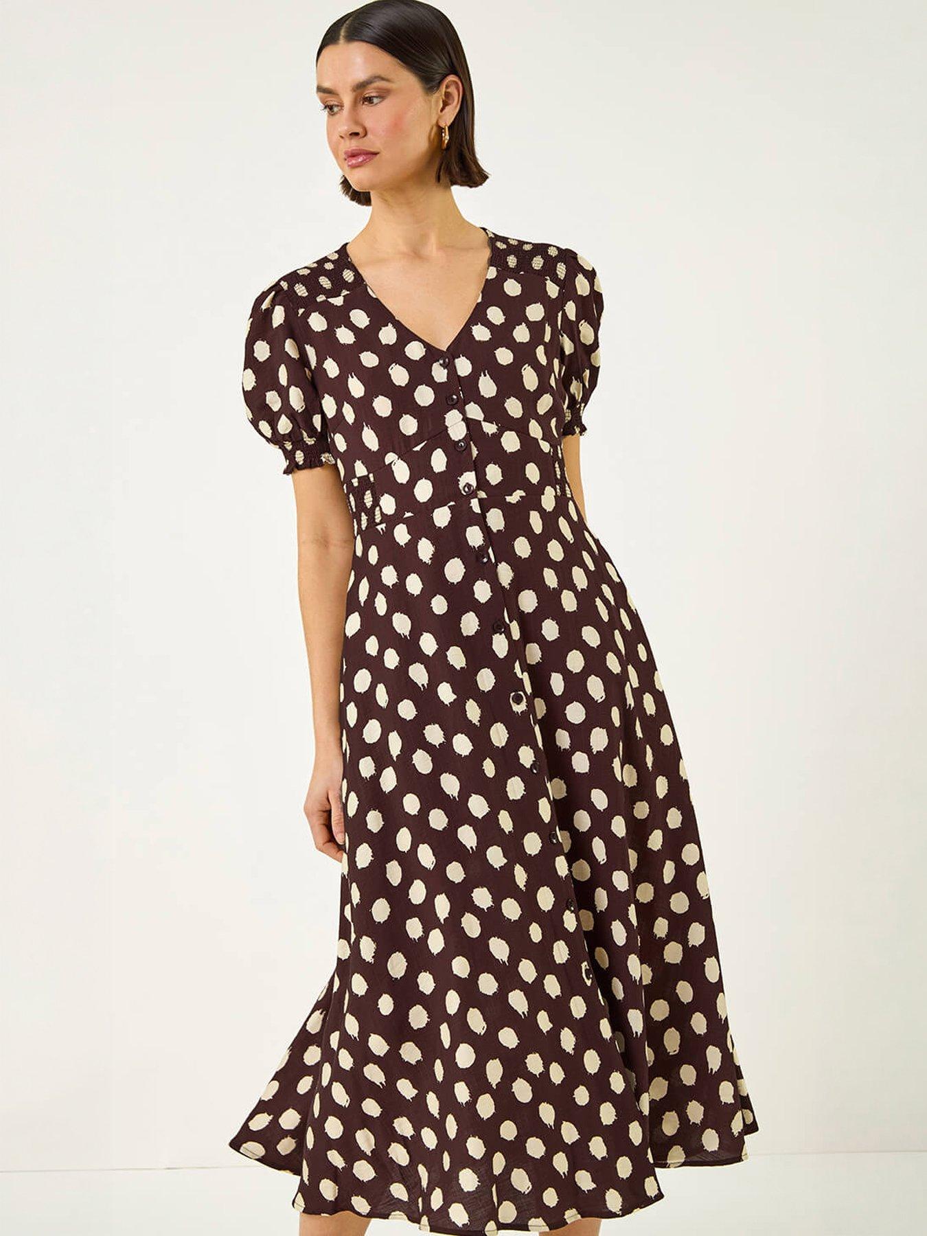 Image 3 of 5 of Roman Spot Print Button Midi Dress