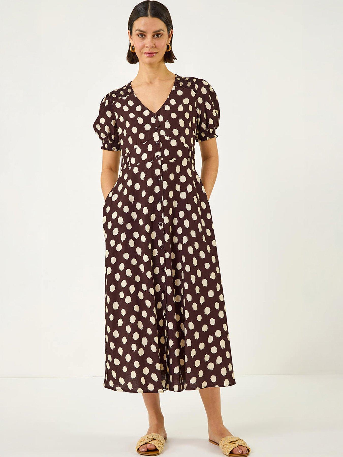 Image 5 of 5 of Roman Spot Print Button Midi Dress