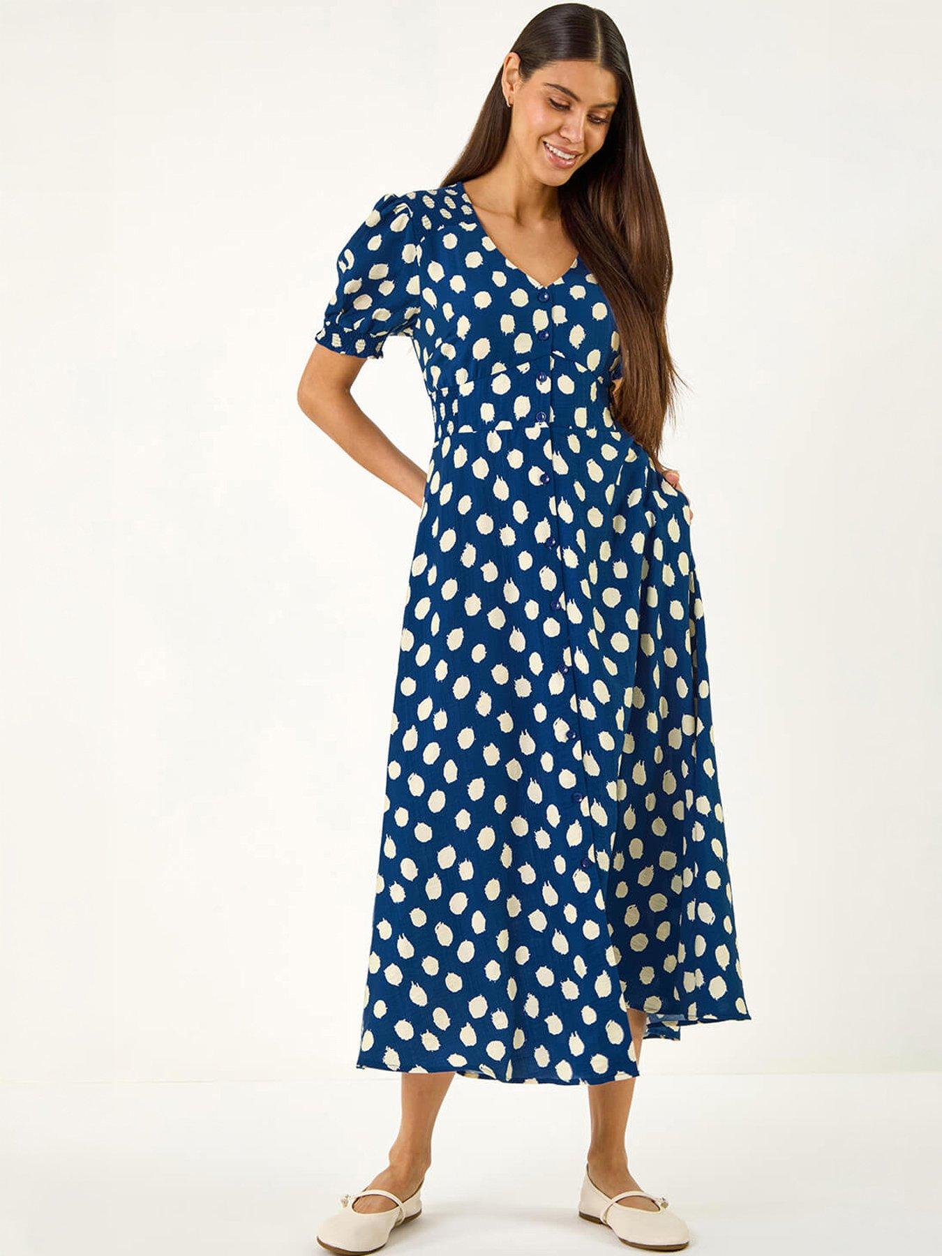  image of roman-spot-print-button-midi-dress