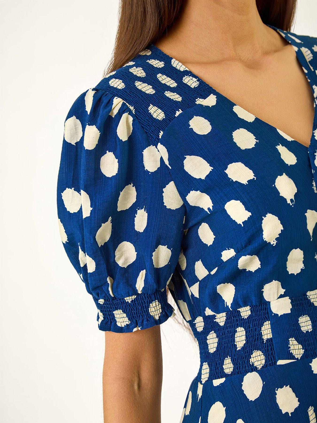  image of roman-spot-print-button-midi-dress