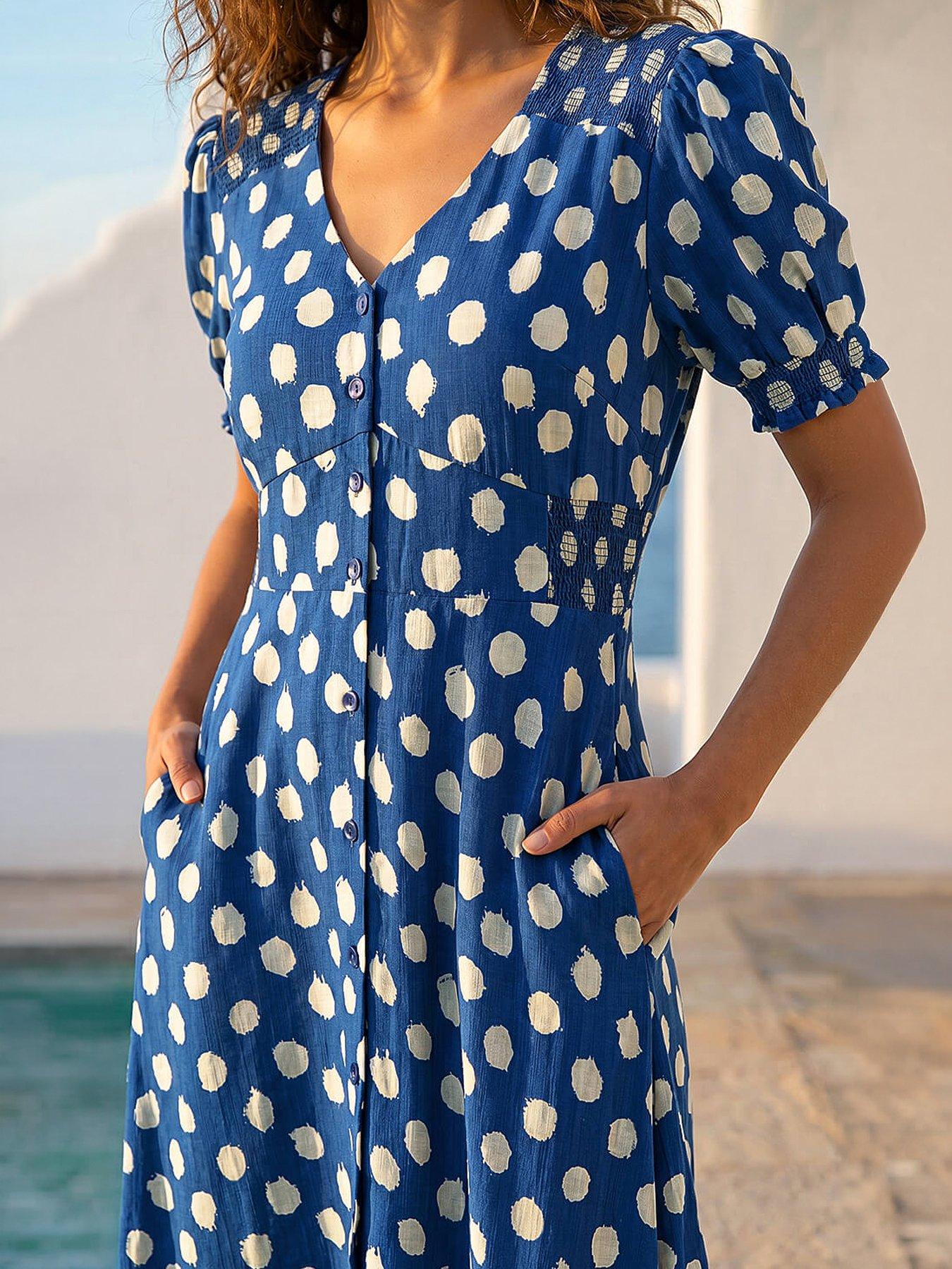 stillFront image of roman-spot-print-button-midi-dress