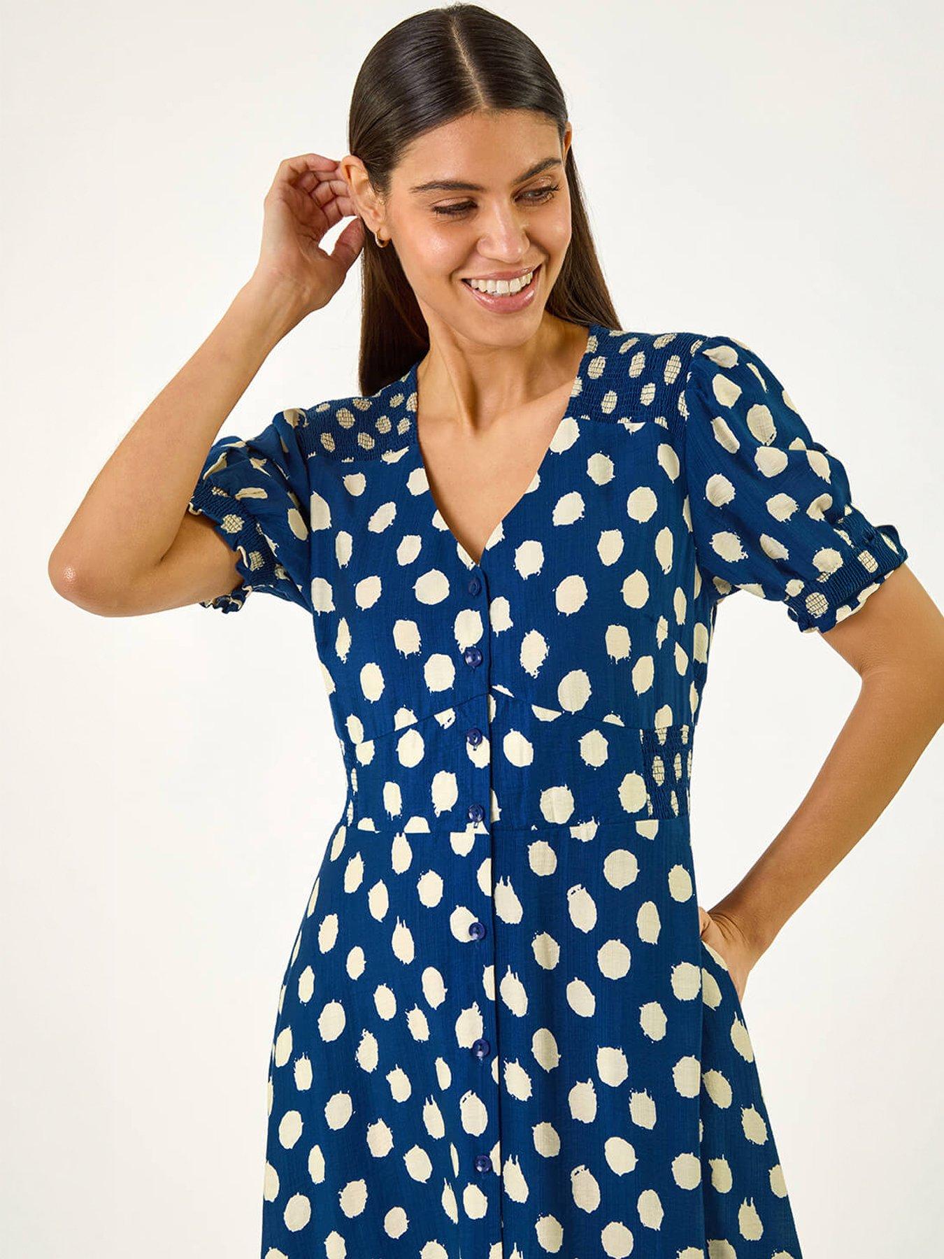  image of roman-spot-print-button-midi-dress