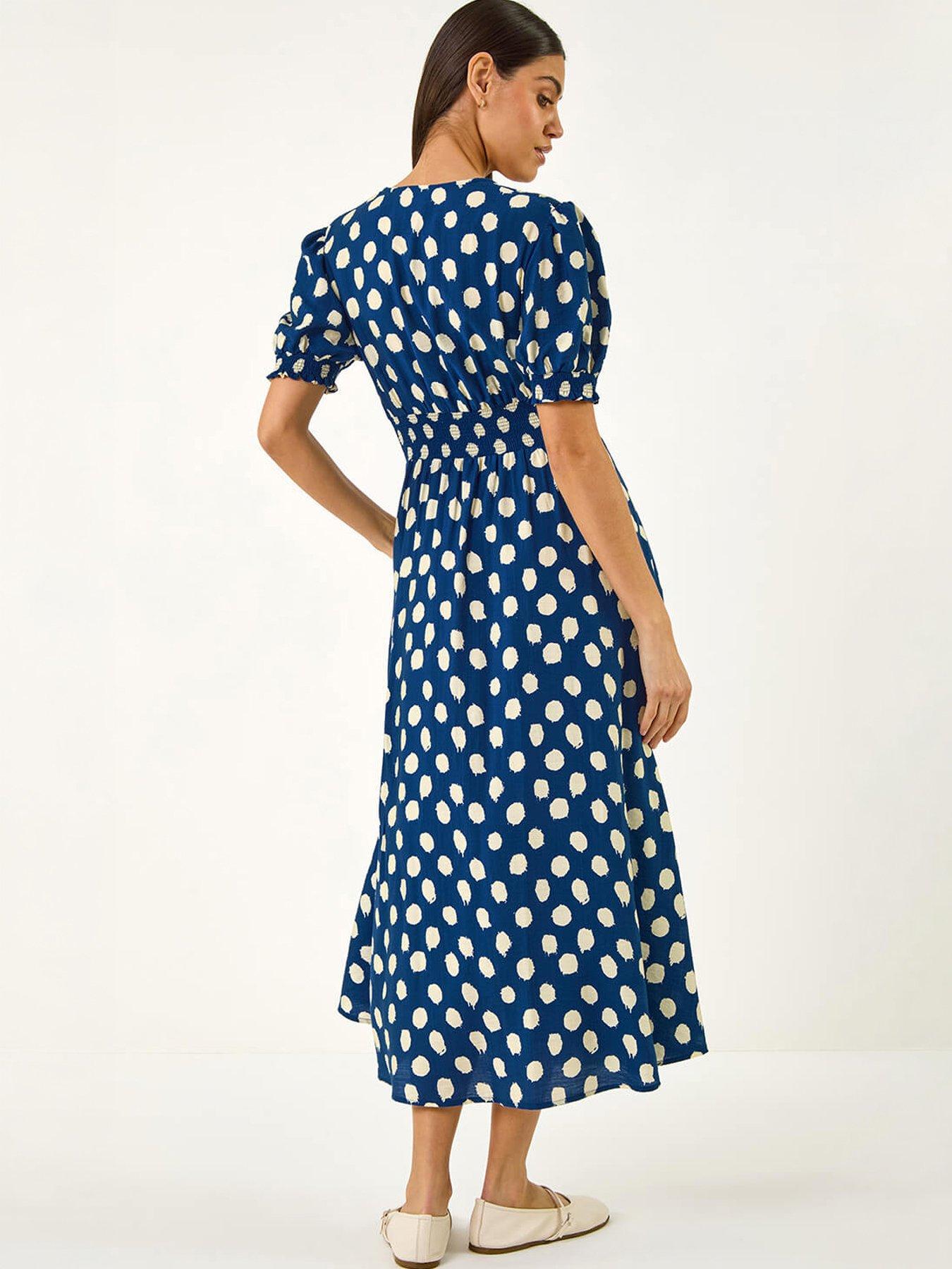  image of roman-spot-print-button-midi-dress