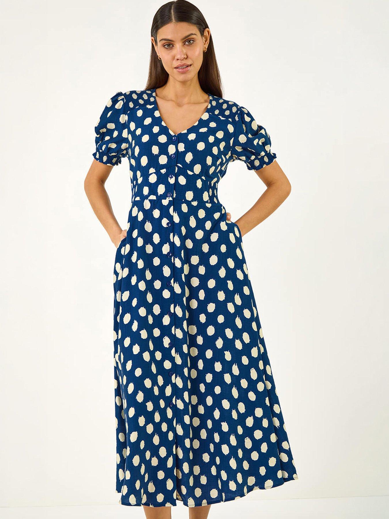  image of roman-spot-print-button-midi-dress