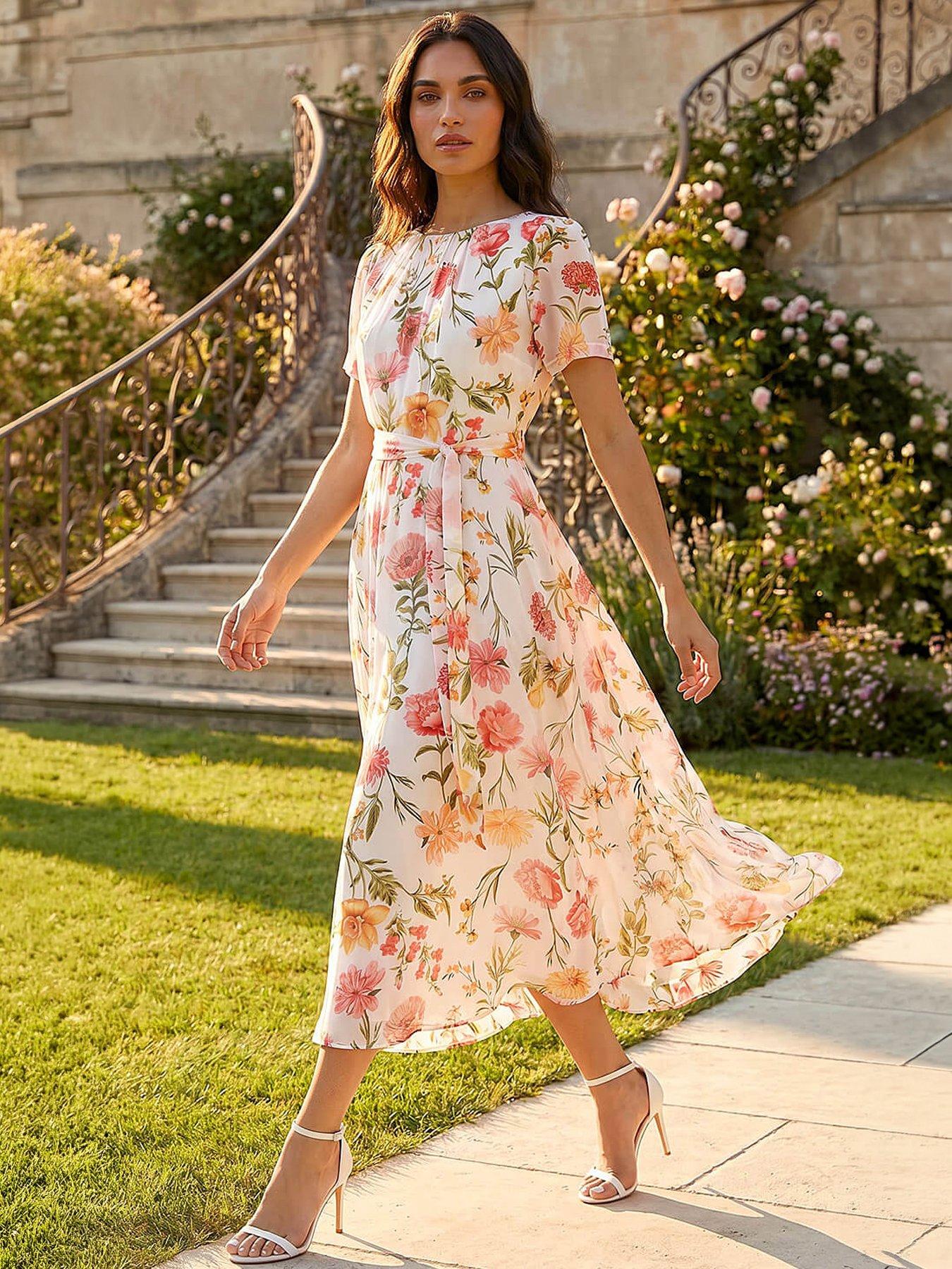 roman chiffon dresses Roman Holiday Ditsy Floral Chiffon Dress