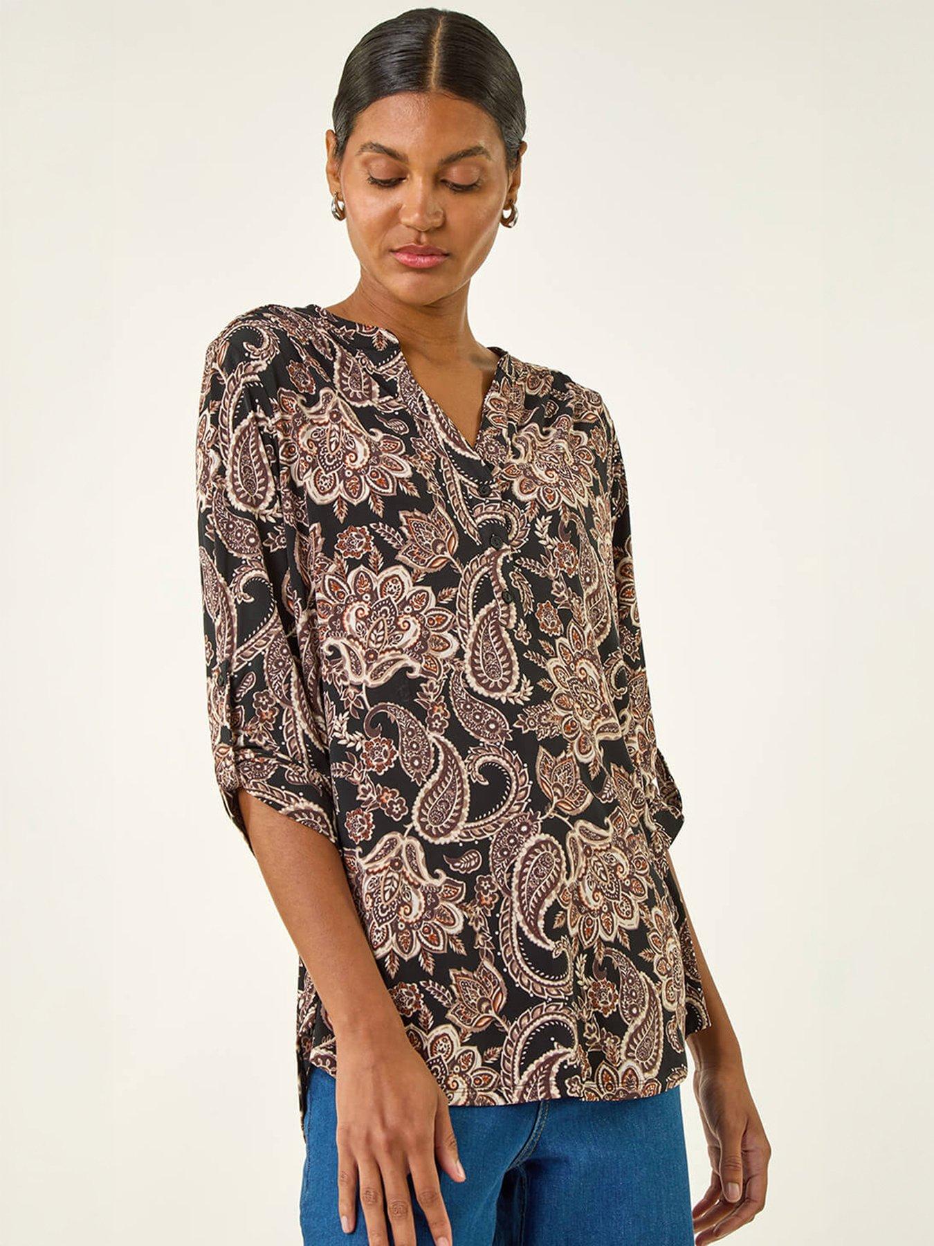 Roman Paisley Print V-Neck Stretch Shirt
