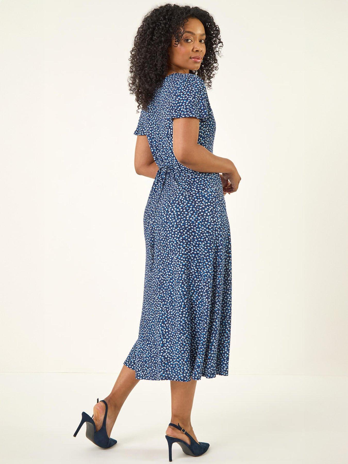 stillFront image of roman-petite-v-neck-midi-dres