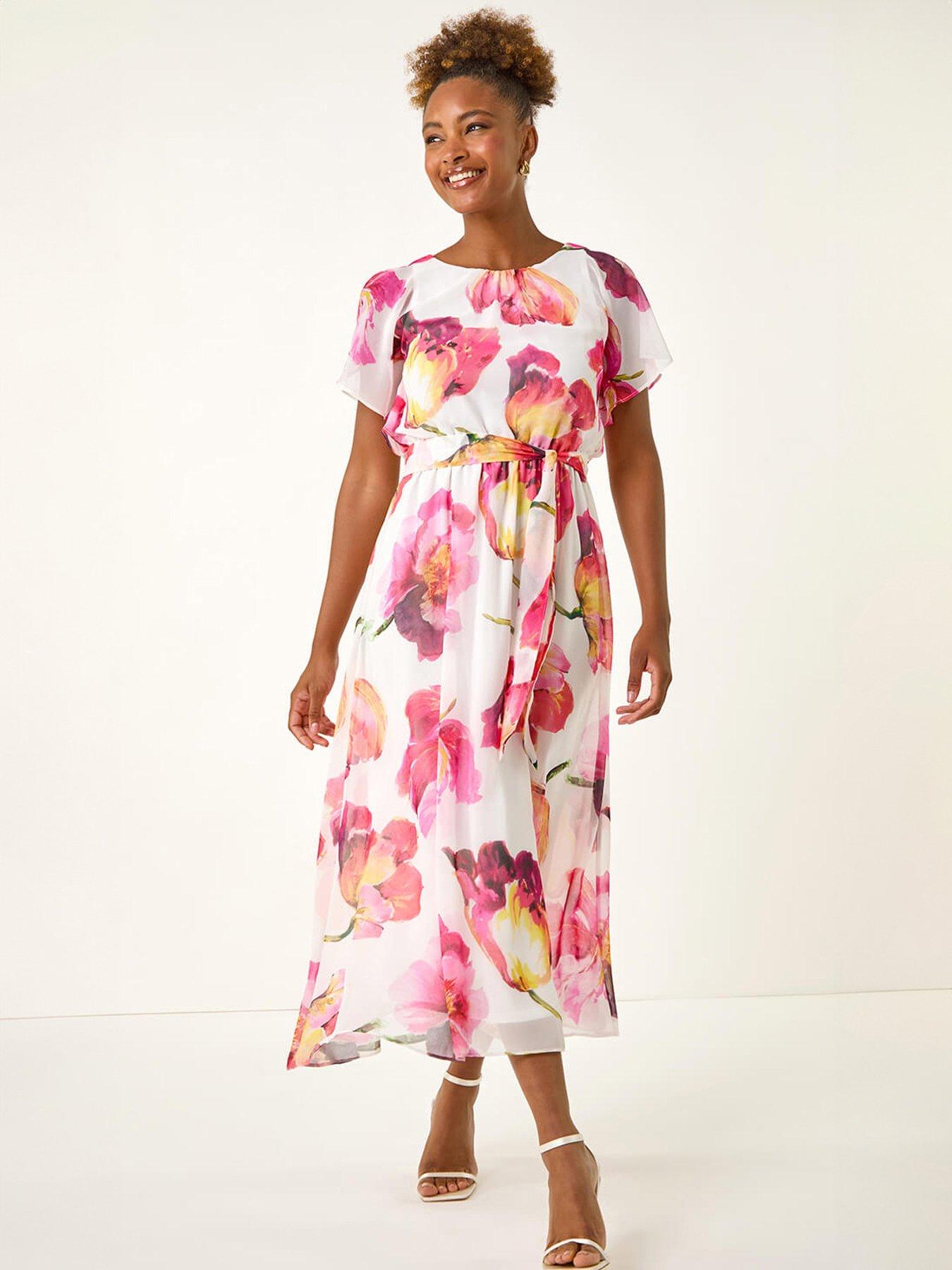 Image 1 of 5 of Roman Split Sleeve Floral Midi Dress