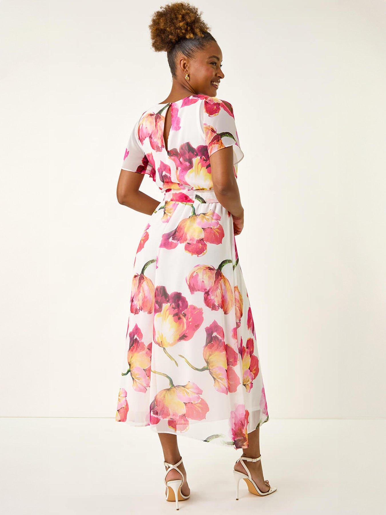 Image 2 of 5 of Roman Split Sleeve Floral Midi Dress