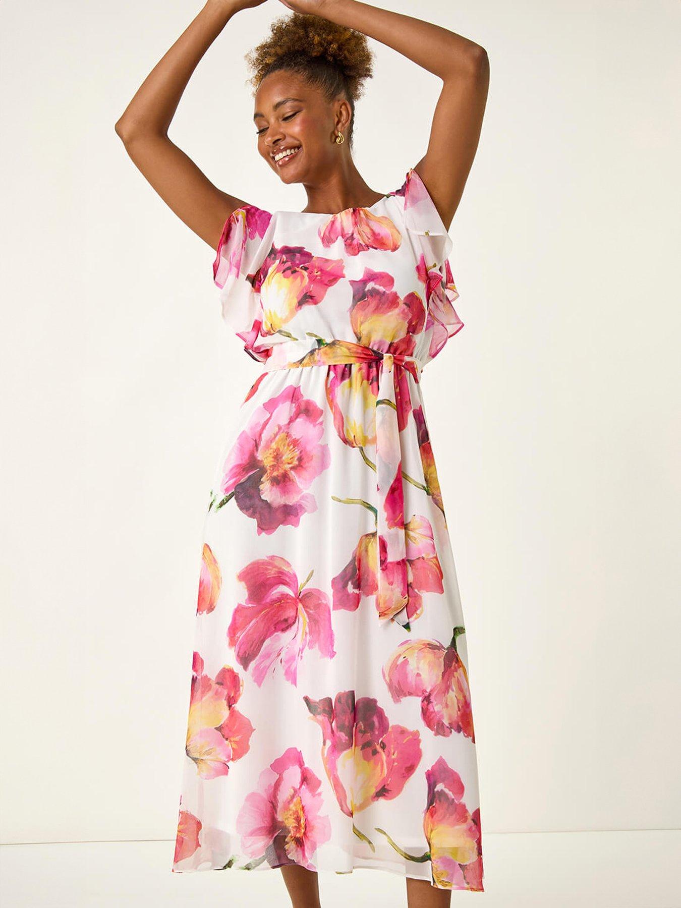 Image 3 of 5 of Roman Split Sleeve Floral Midi Dress