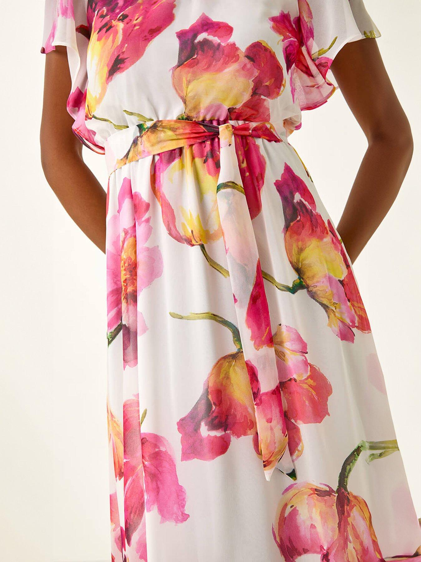 Image 5 of 5 of Roman Split Sleeve Floral Midi Dress