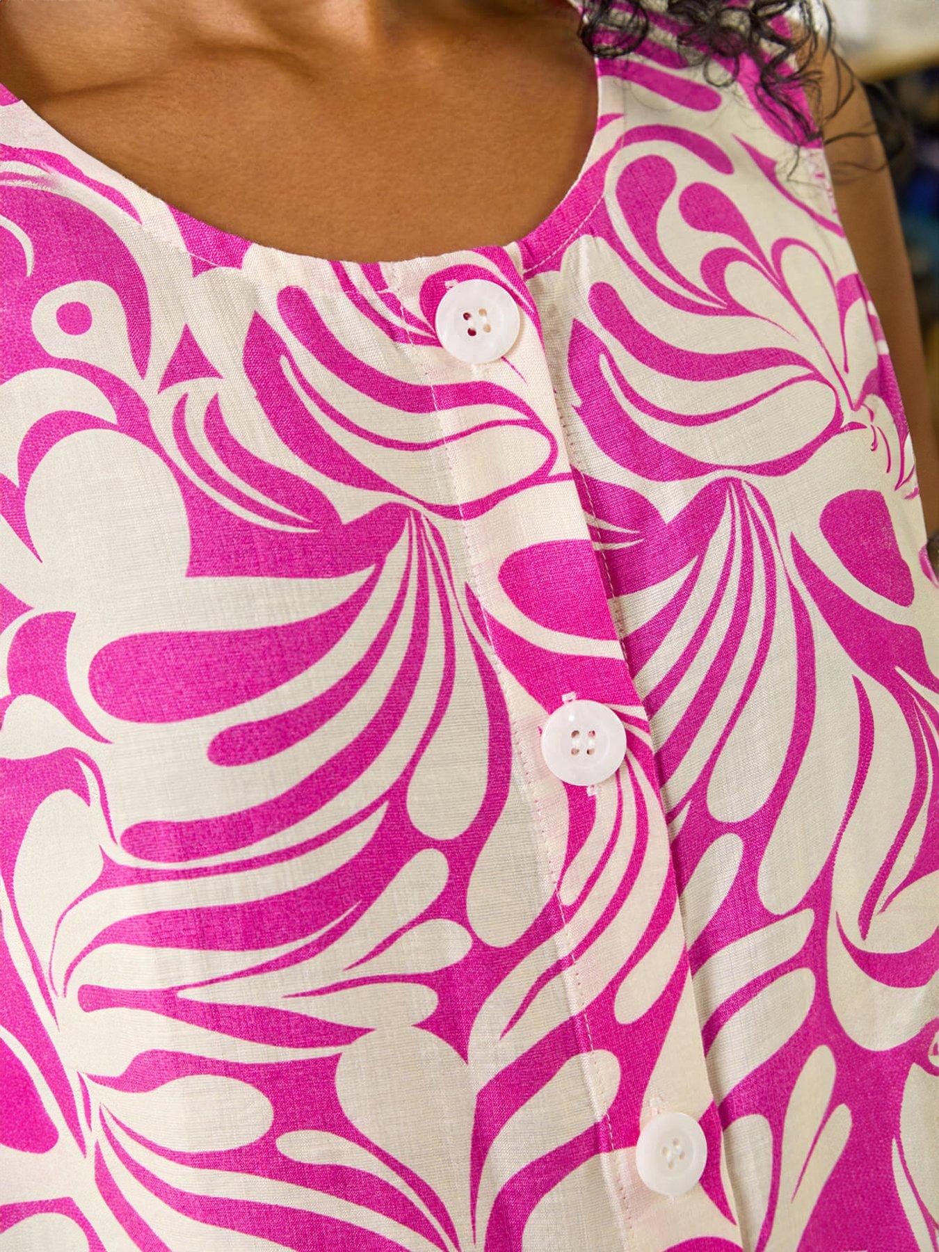 Image 5 of 5 of Roman Petite Leaf Print Buttoned A-Line Dress