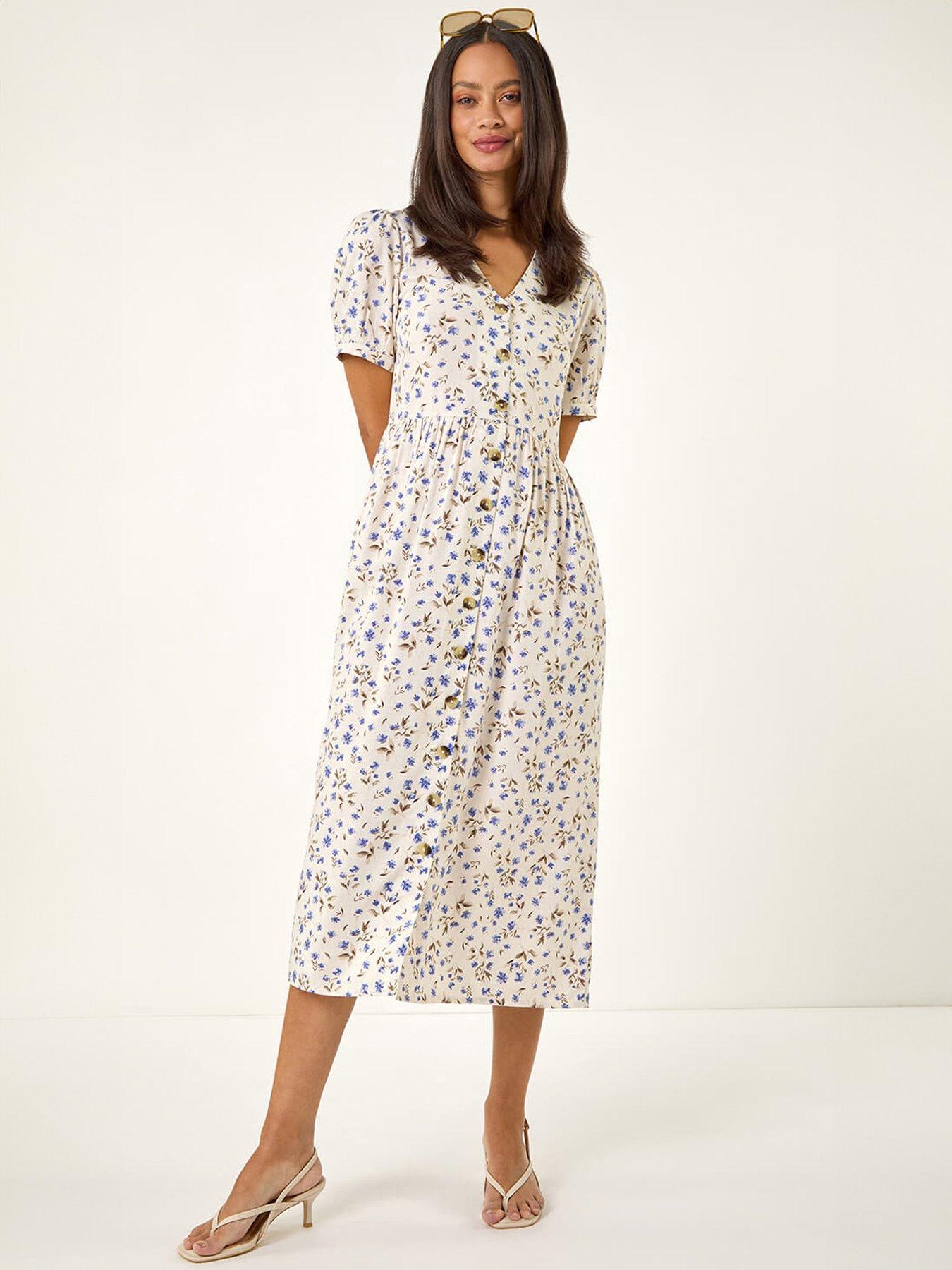 Roman Dusk Ditsy Floral Buttoned Midi Dress