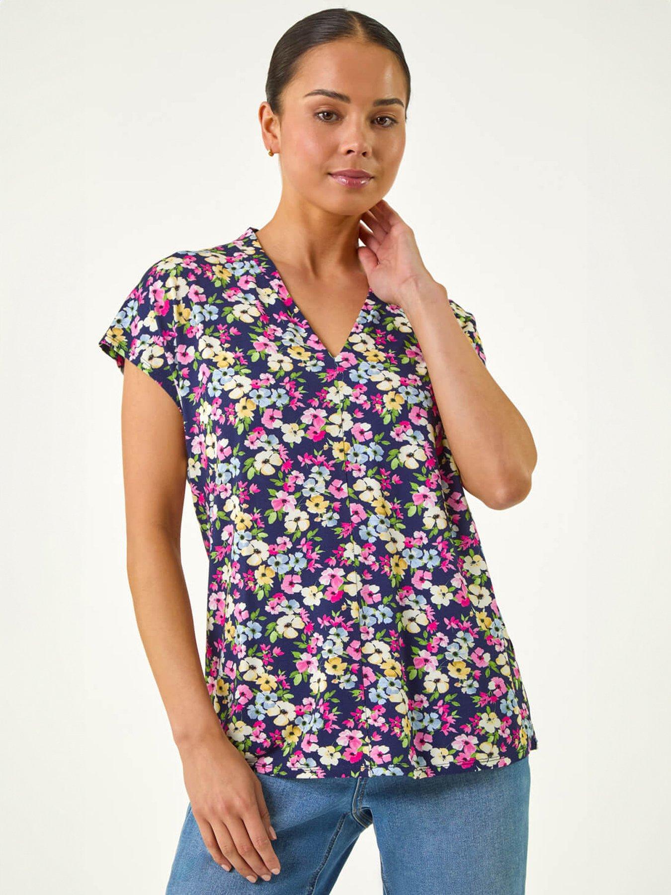  image of roman-petite-floral-v-neck-stretch-top