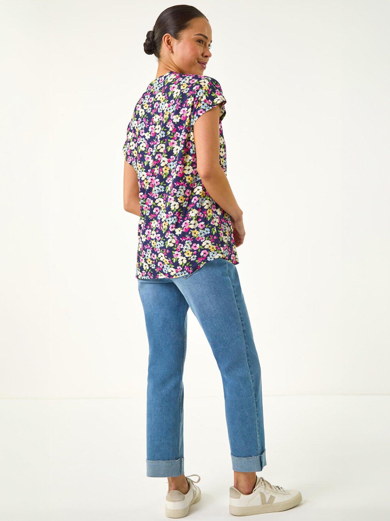  image of roman-petite-floral-v-neck-stretch-top