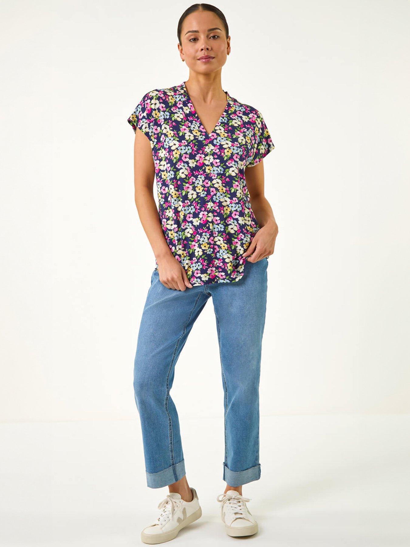 image of roman-petite-floral-v-neck-stretch-top