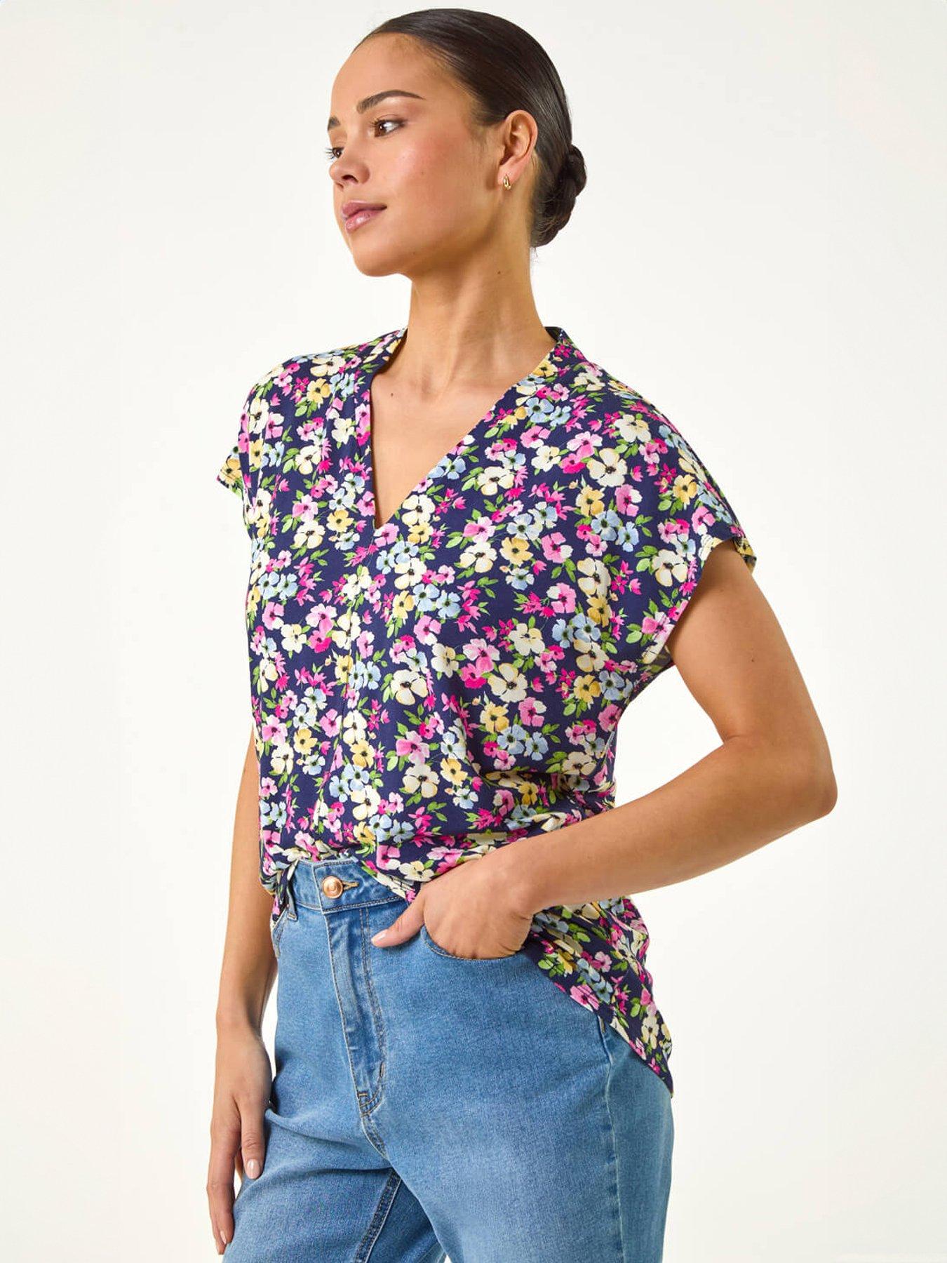  image of roman-petite-floral-v-neck-stretch-top