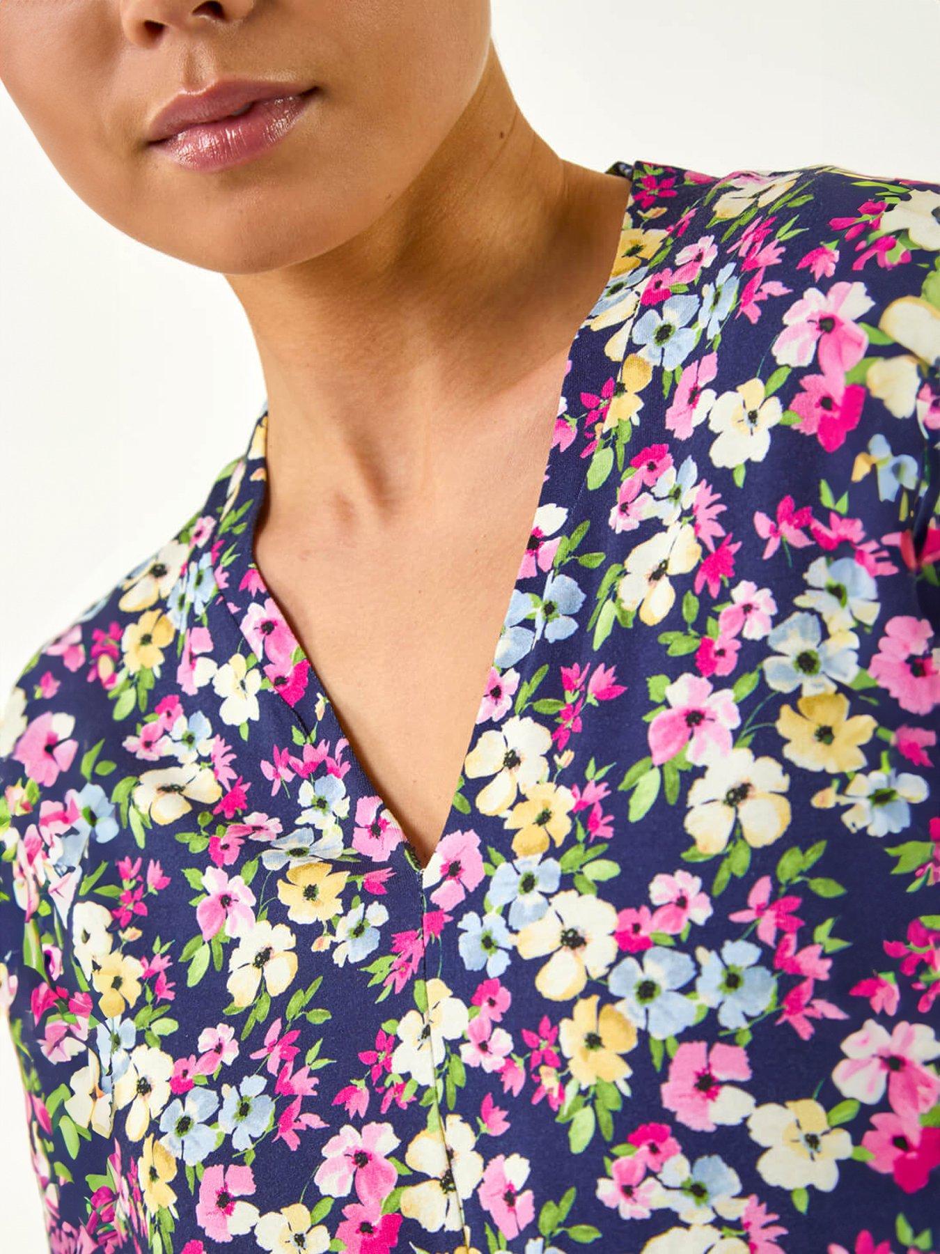  image of roman-petite-floral-v-neck-stretch-top