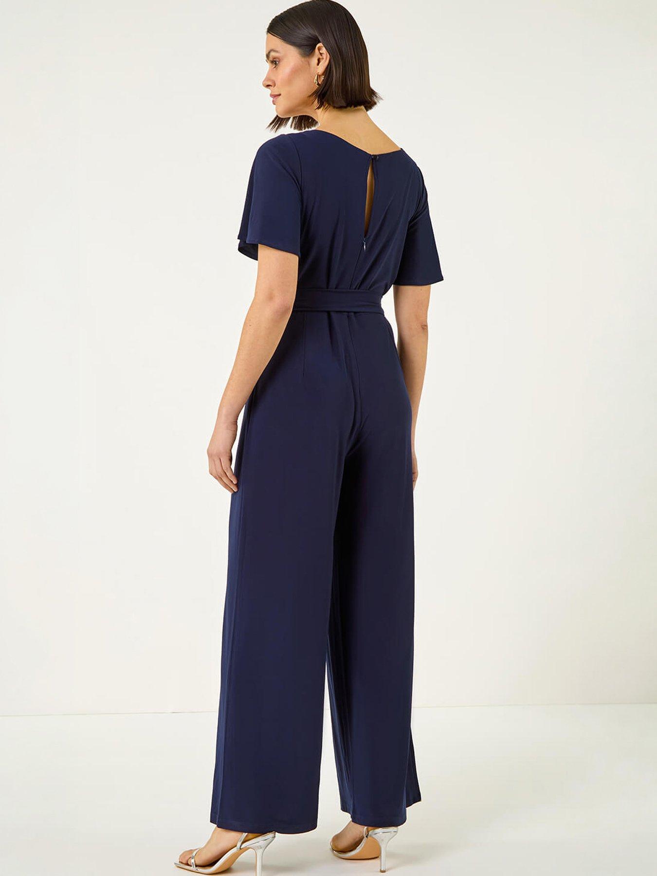 stillFront image of roman-pleat-neck-belted-jumpsuit