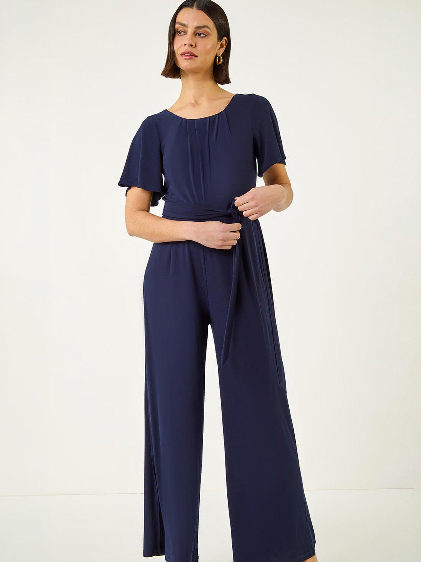  image of roman-pleat-neck-belted-jumpsuit
