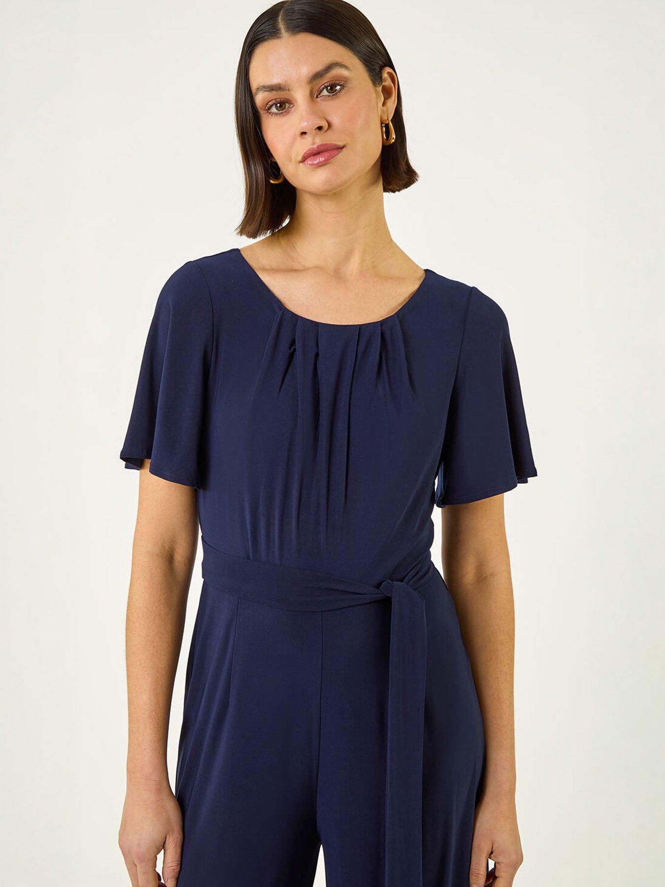  image of roman-pleat-neck-belted-jumpsuit