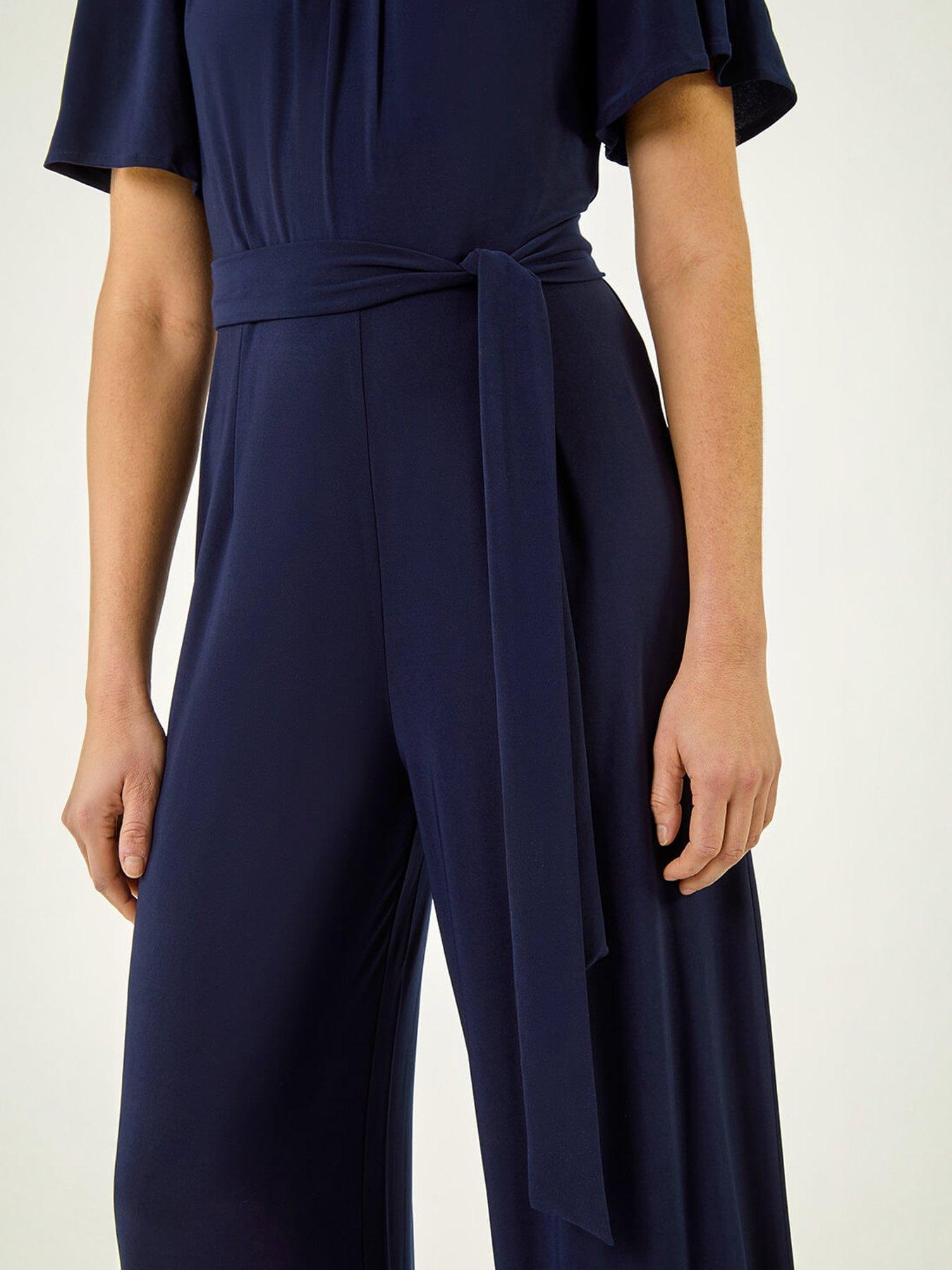  image of roman-pleat-neck-belted-jumpsuit