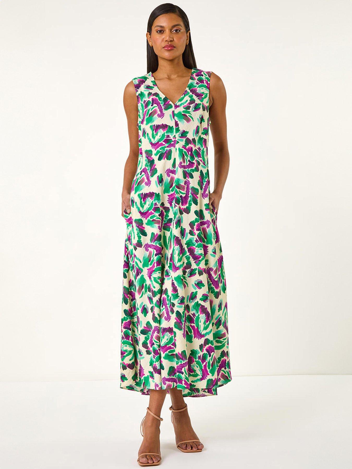 Roman Abstract Print Sleeveless Midi Dress