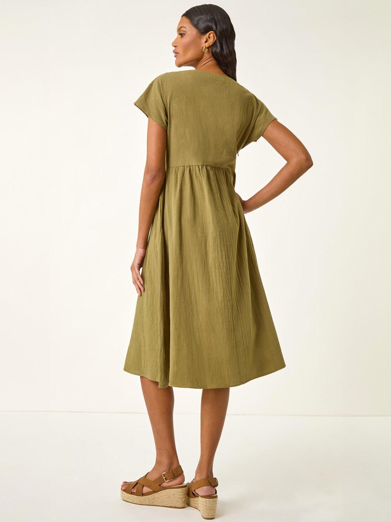 Image 2 of 5 of Roman Linen Look Button Midi Dress
